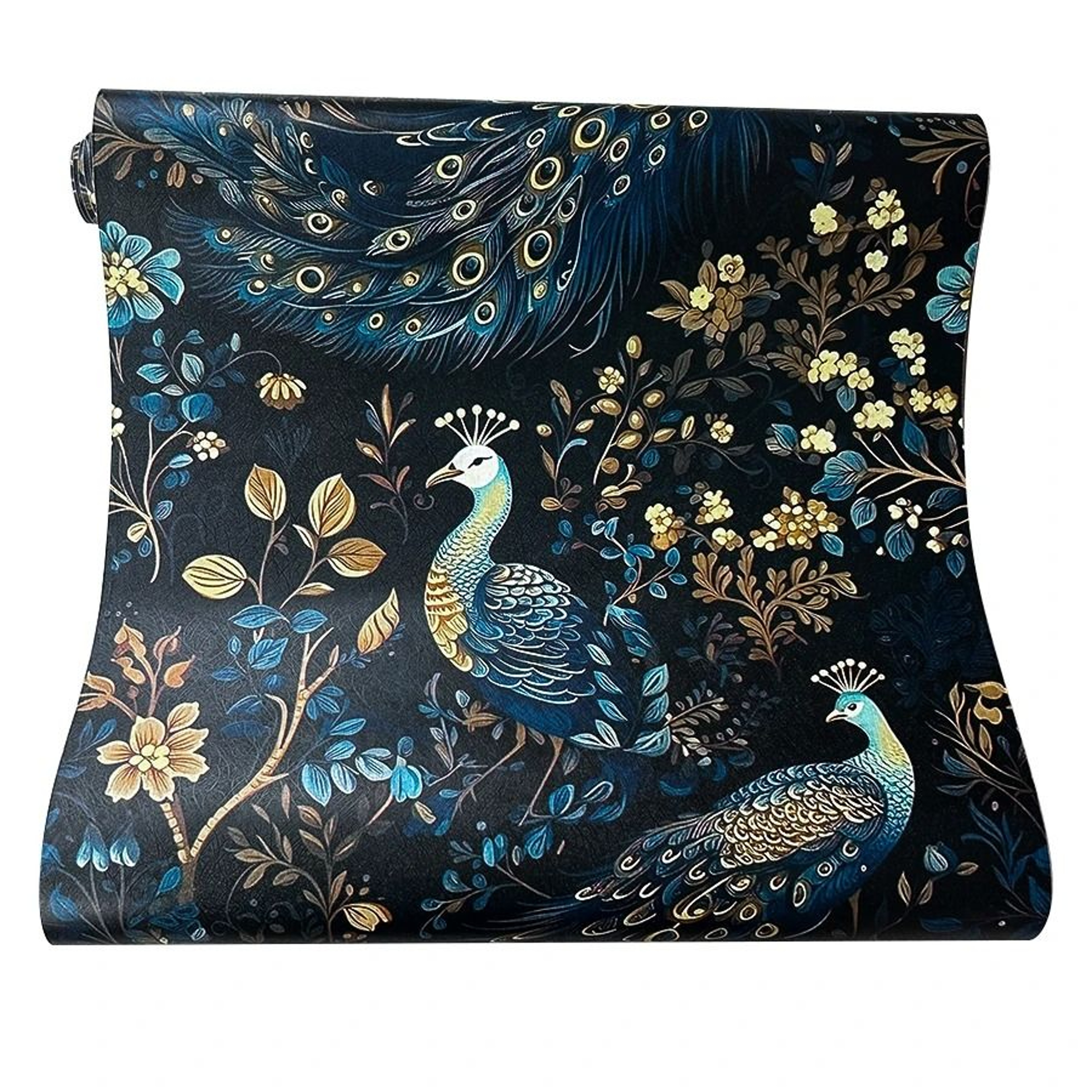Blue Peacock Flower Pattern Surface Roll Waterproof Self Adhesive Vinyl Wallpaper Cabinet Film 4
