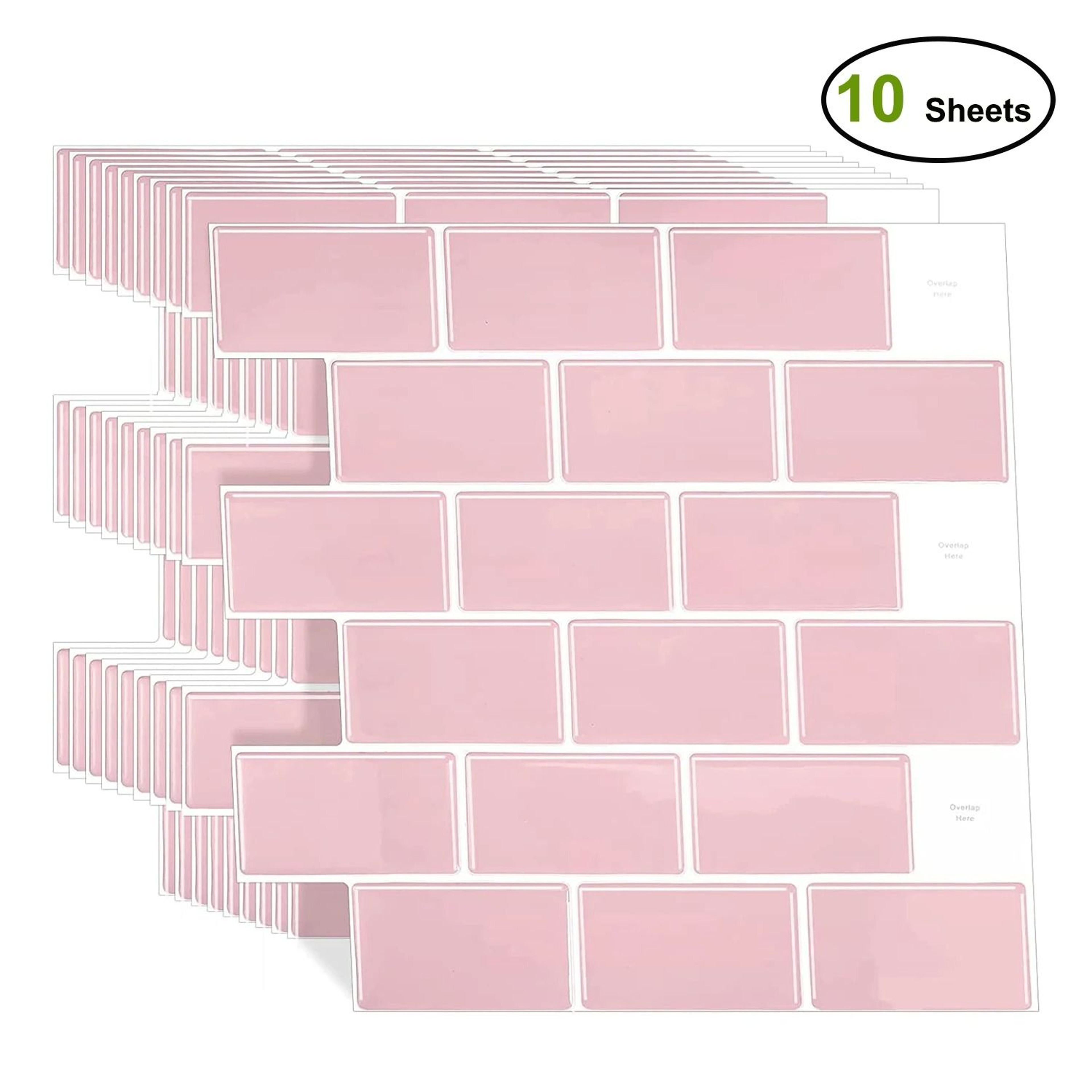 3D Pink Brick Pattern Wall Stickers Waterproof Peel Stick Tile Backsplash 10 Sheet Pack 7
