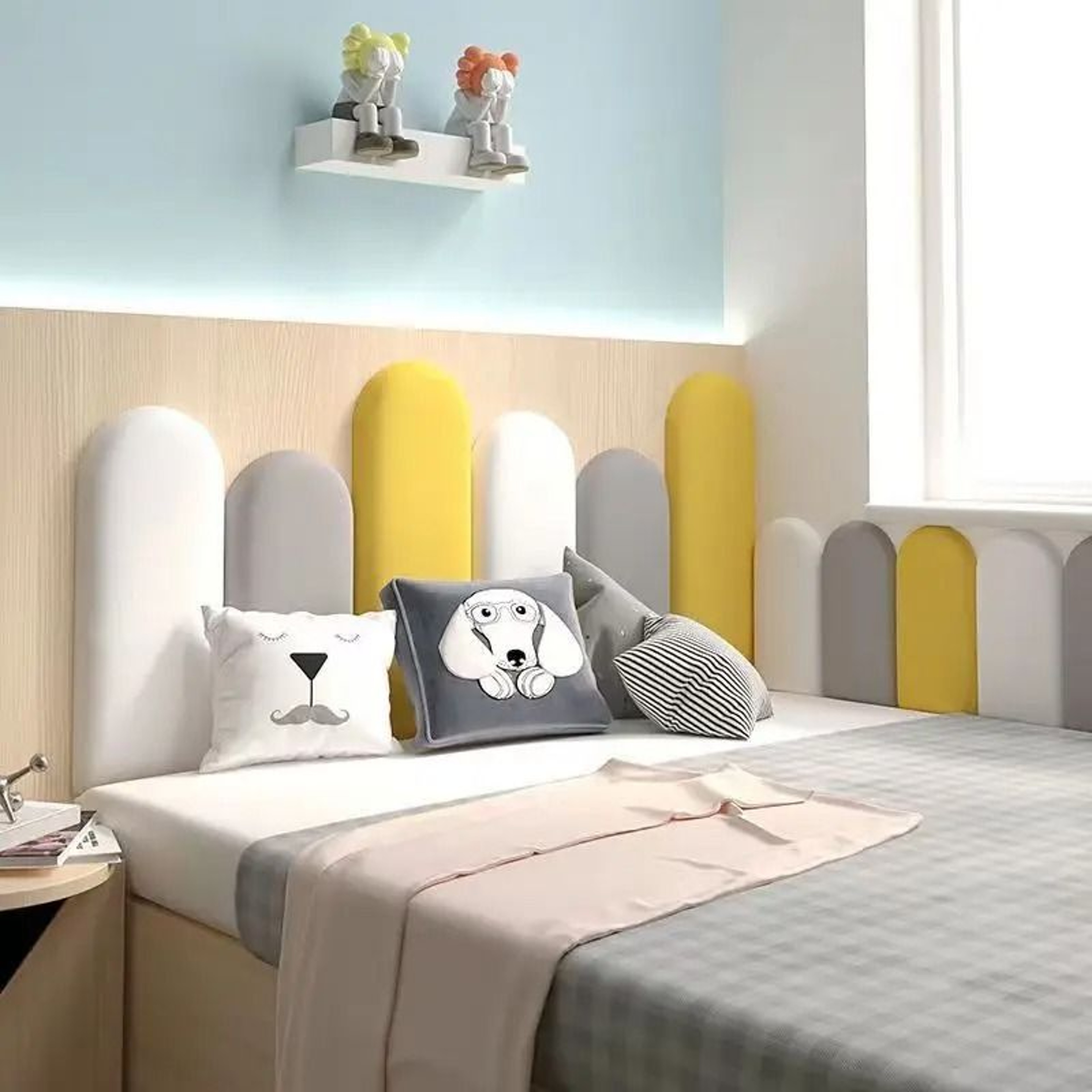 Arc Cushioned Headboard Anti Collision Soft Wall Panel Upholstered Bed Padding 0