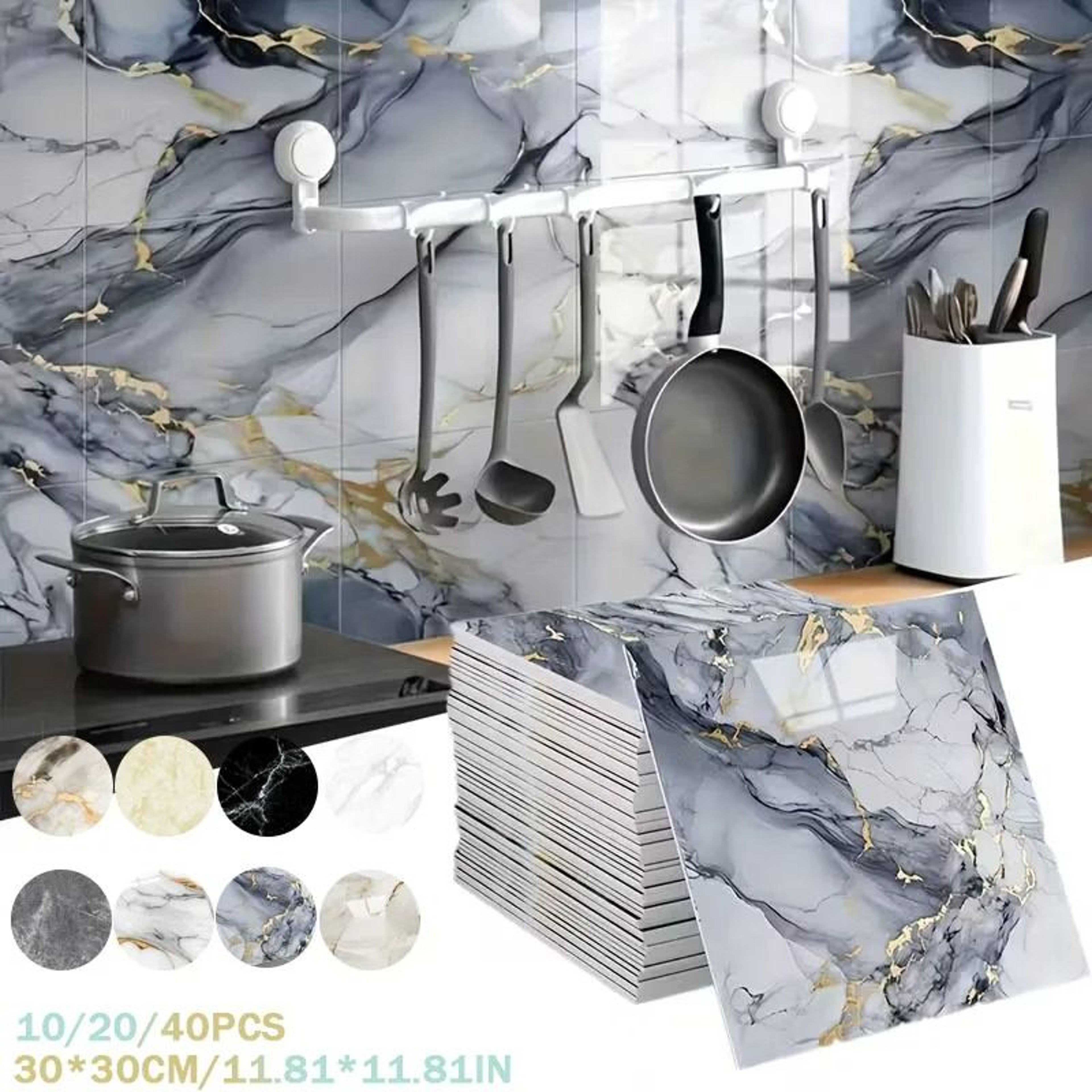3D Marble Pattern Self Adhesive Waterproof Tile Wall Stickers Pack 0