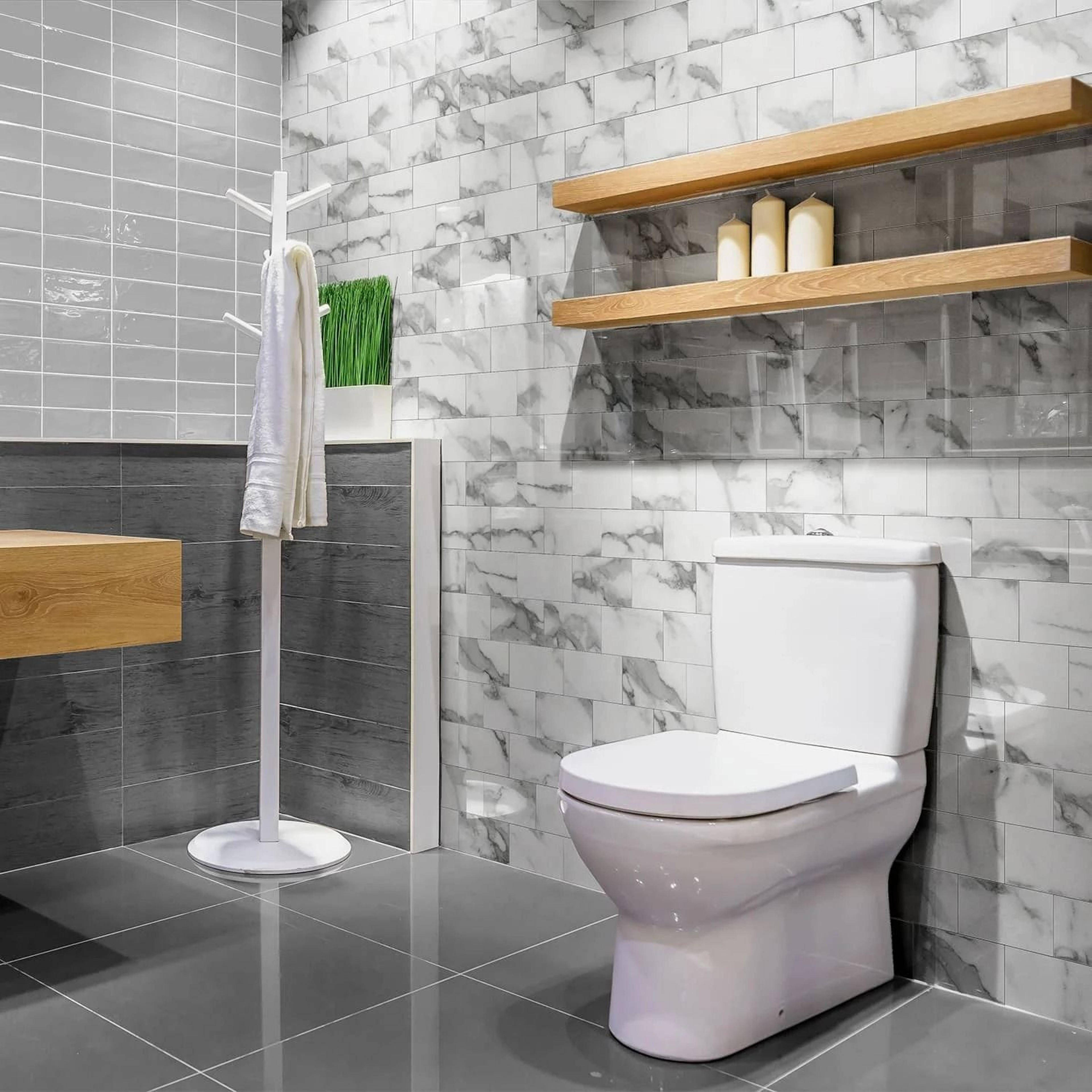 Thickened Crystal PET Marble Ceramic Tile Stickers Waterproof Self Adhesive Pack 4