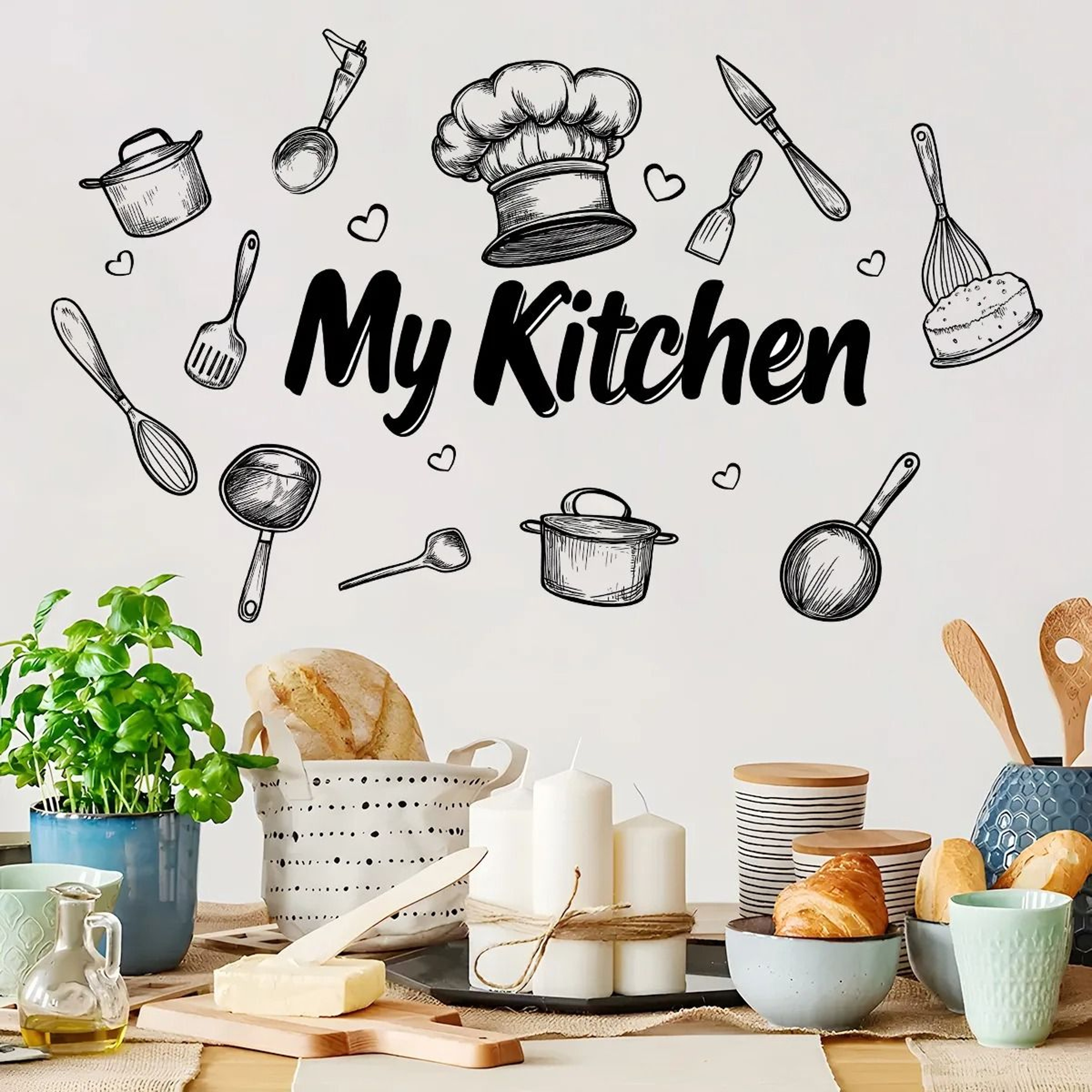 Creative Kitchen Utensils Pattern Graphic Wall Accent Vinyl Decal 1