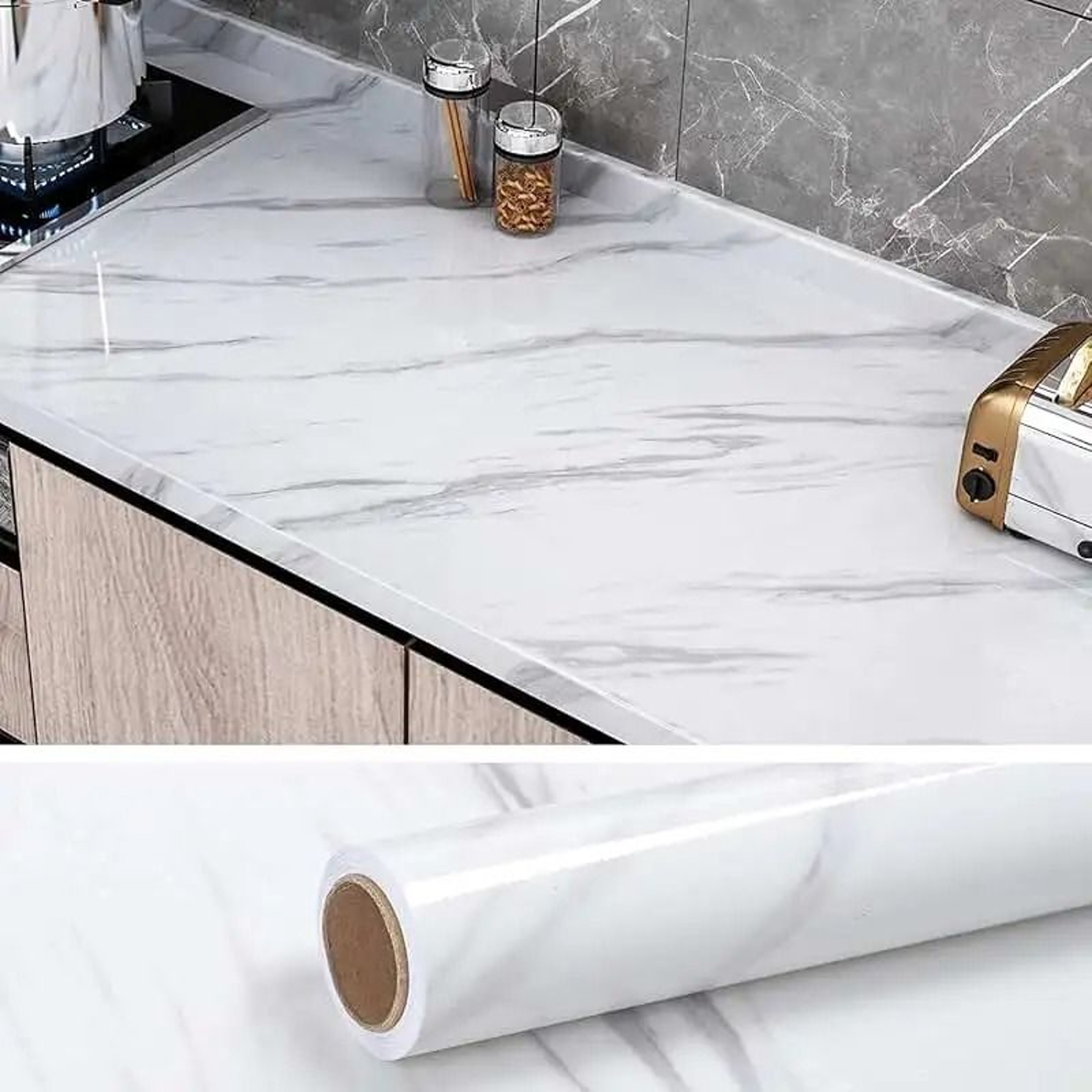 High Temperature Resistant Gloss White Waterproof Self Adhesive Wallpaper Roll 0