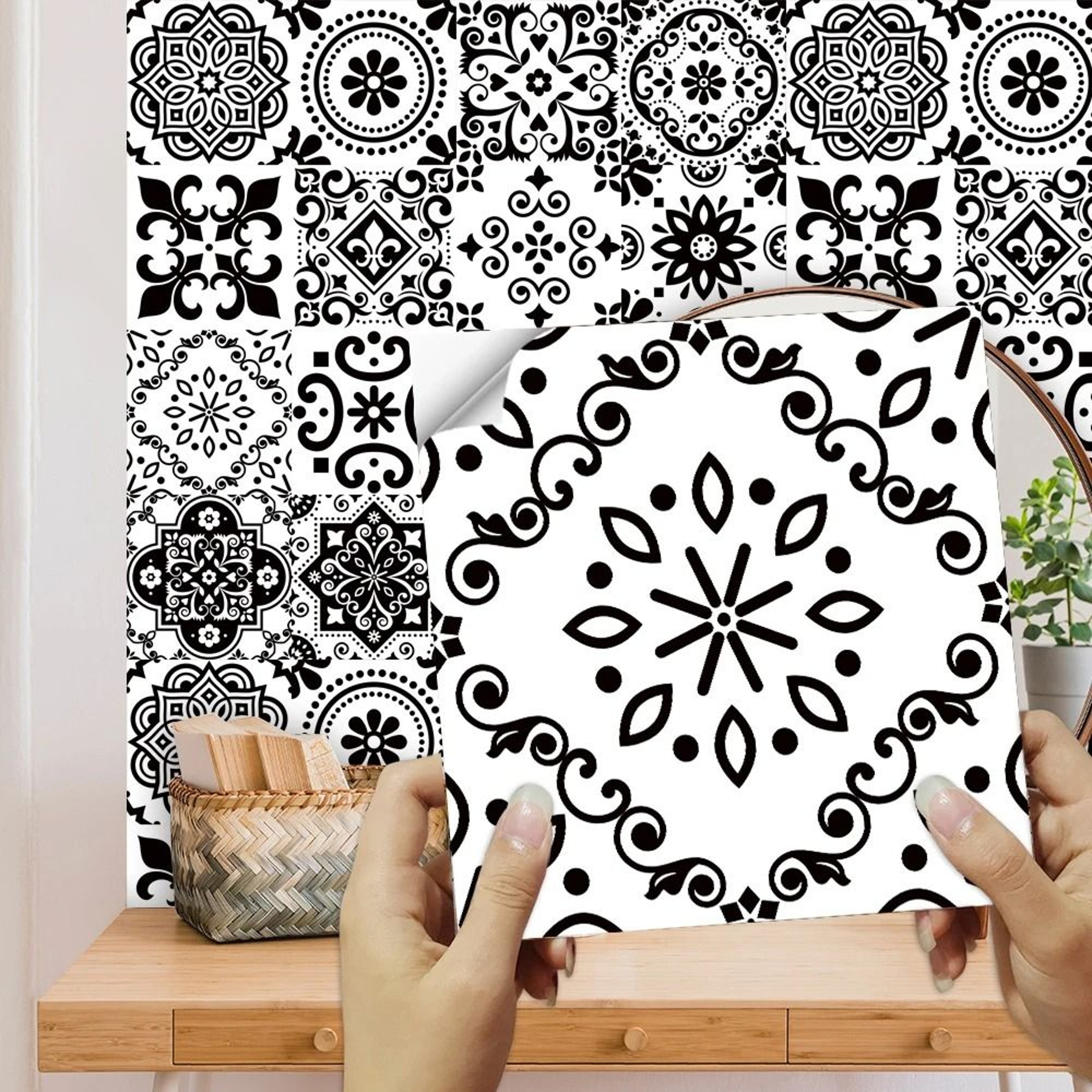 16 Piece Matte Waterproof Tile Pattern Wall and Floor Sticker Set – view 2