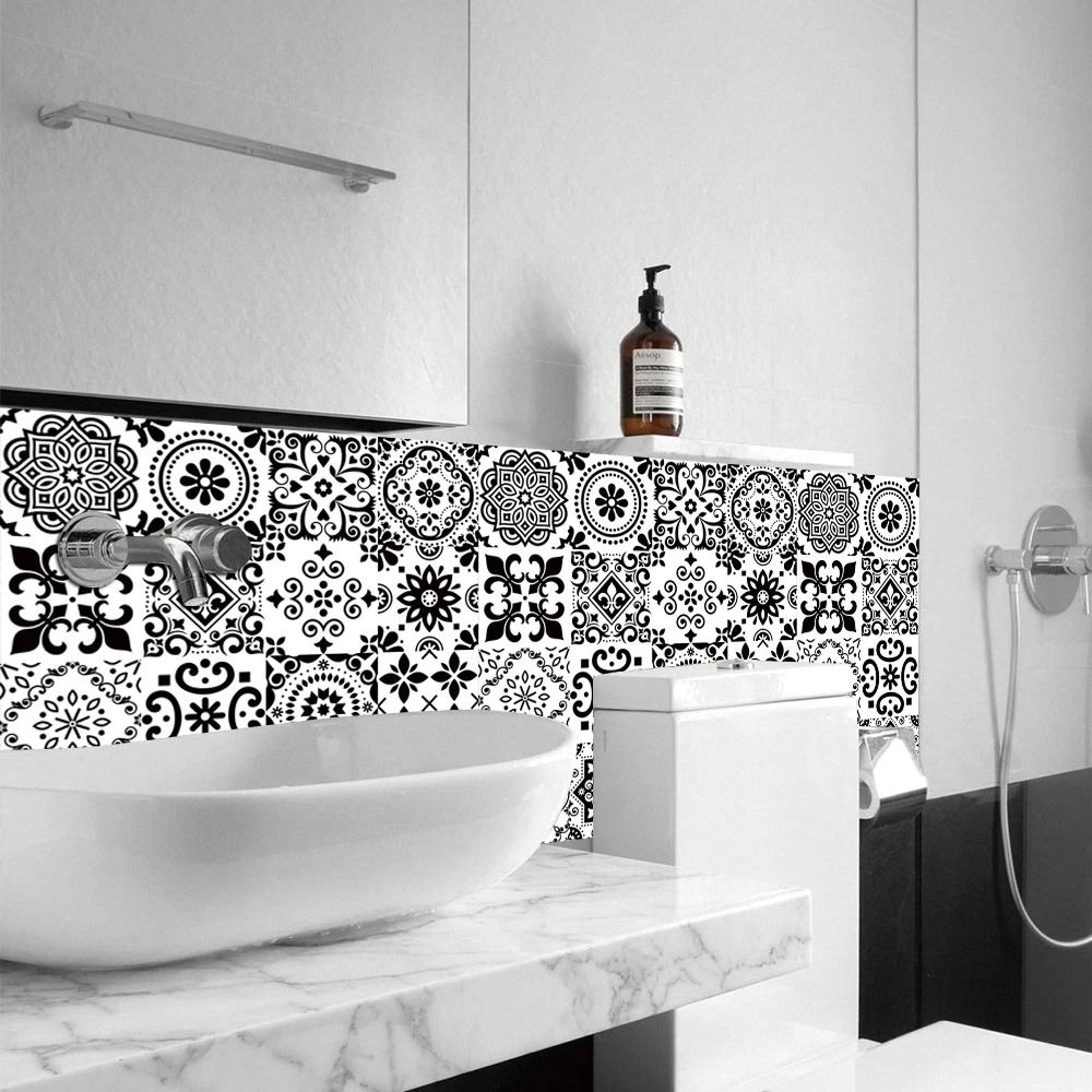 16 Piece Matte Waterproof Tile Pattern Wall and Floor Sticker Set – view 4