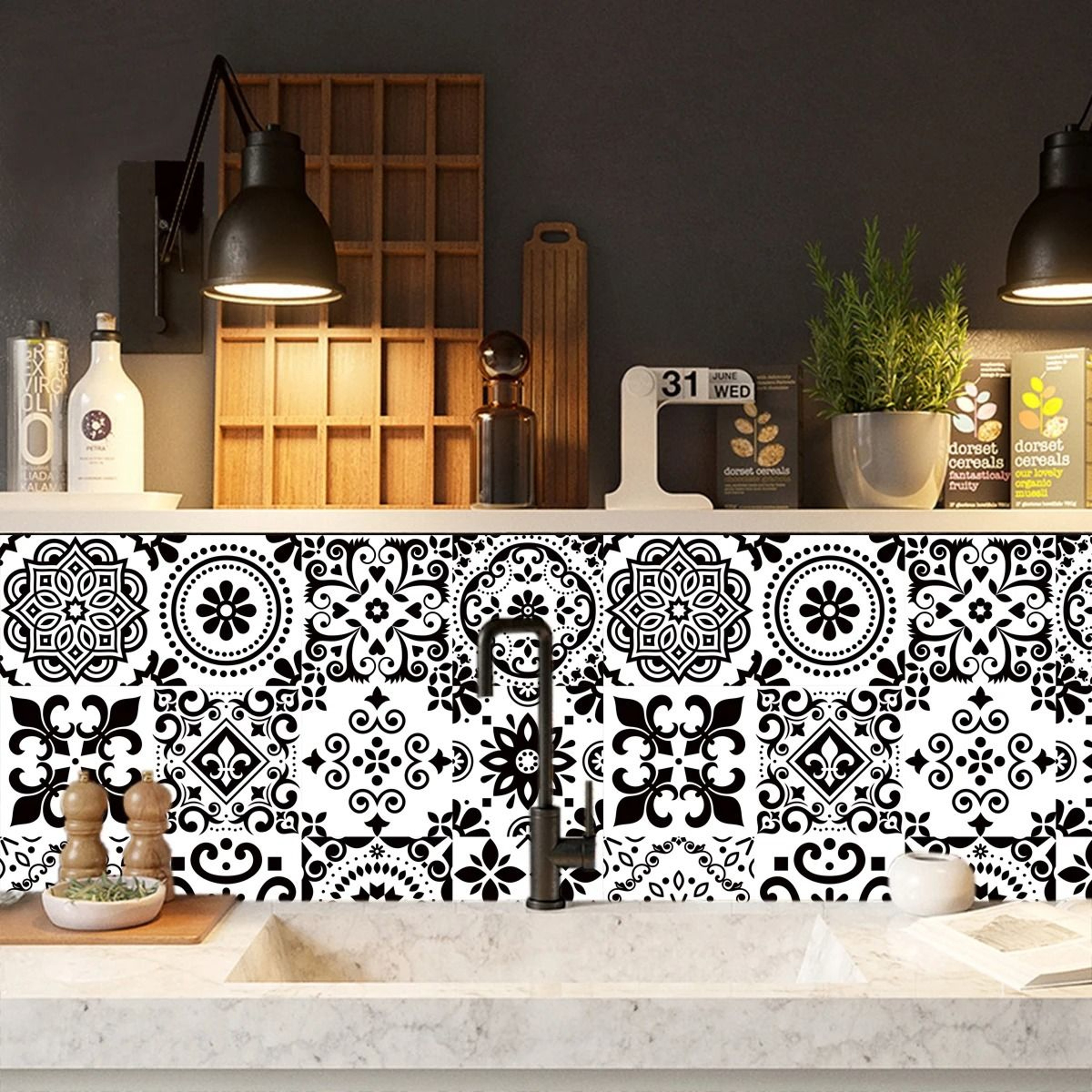 16 Piece Matte Waterproof Tile Pattern Wall and Floor Sticker Set – view 3