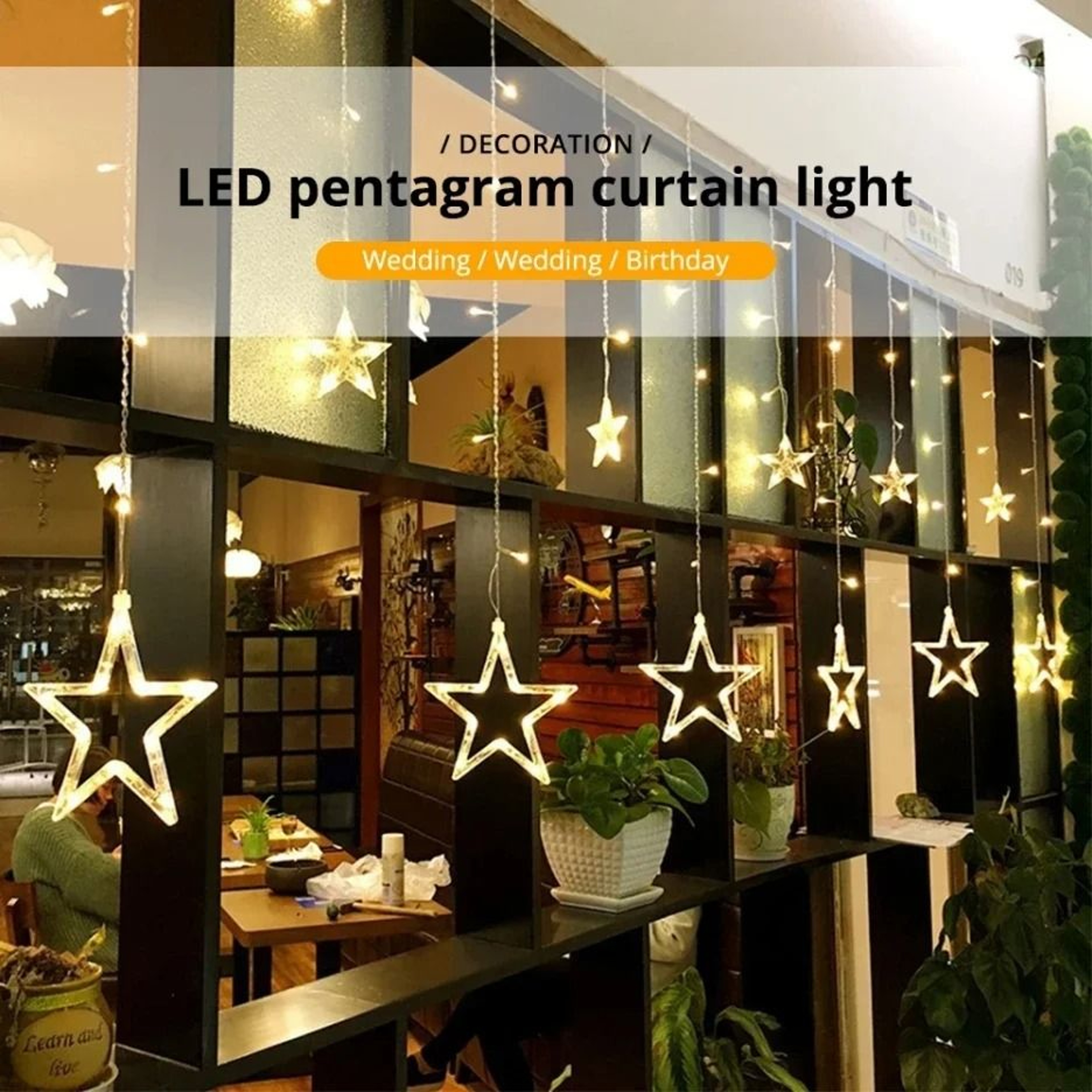 Pentagram Star LED Curtain Light String With Wireless Remote And EndtoEnd Tail Plug 2