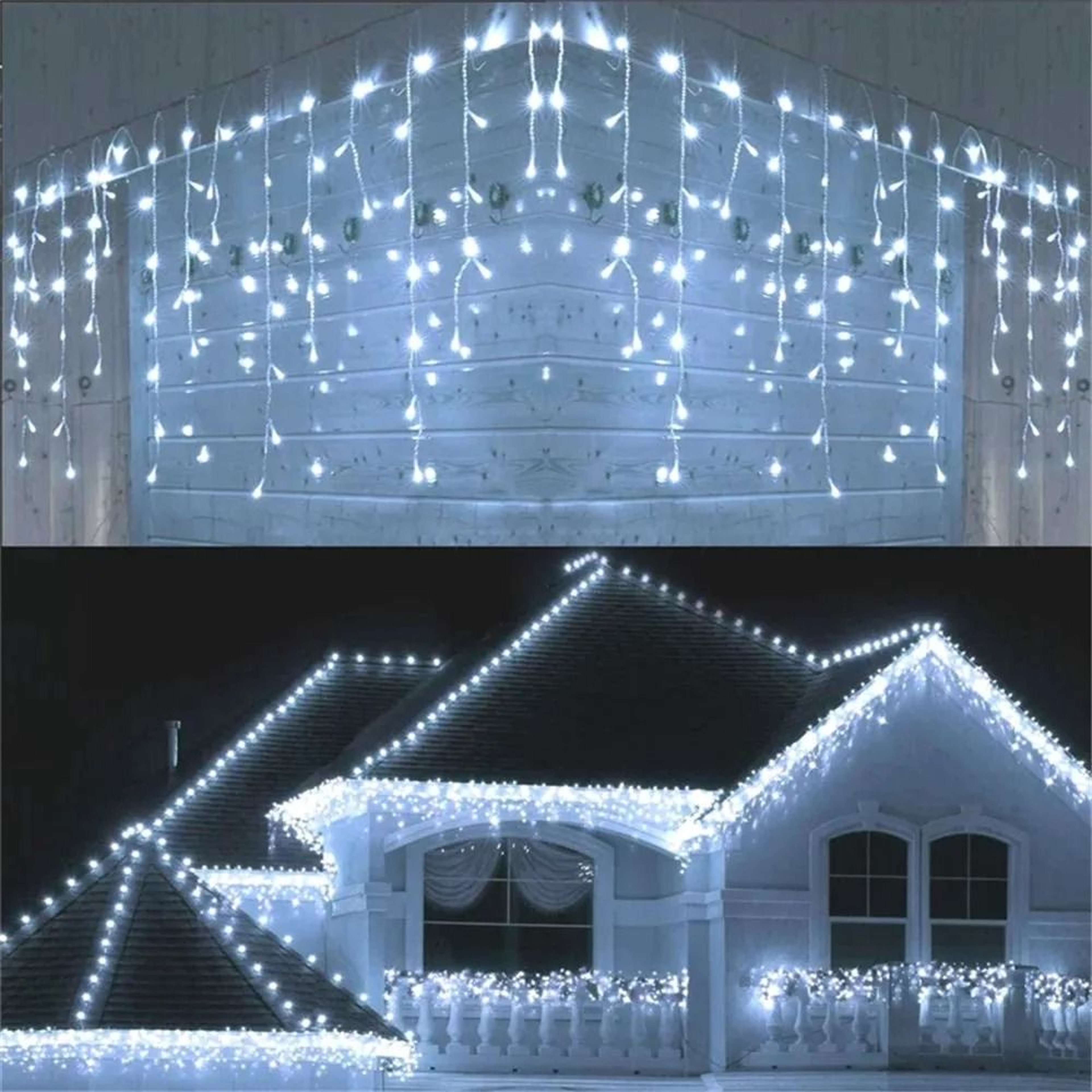 Outdoor Waterfall Icicle LED Curtain String Lights For Eaves And Roofline Decor 1
