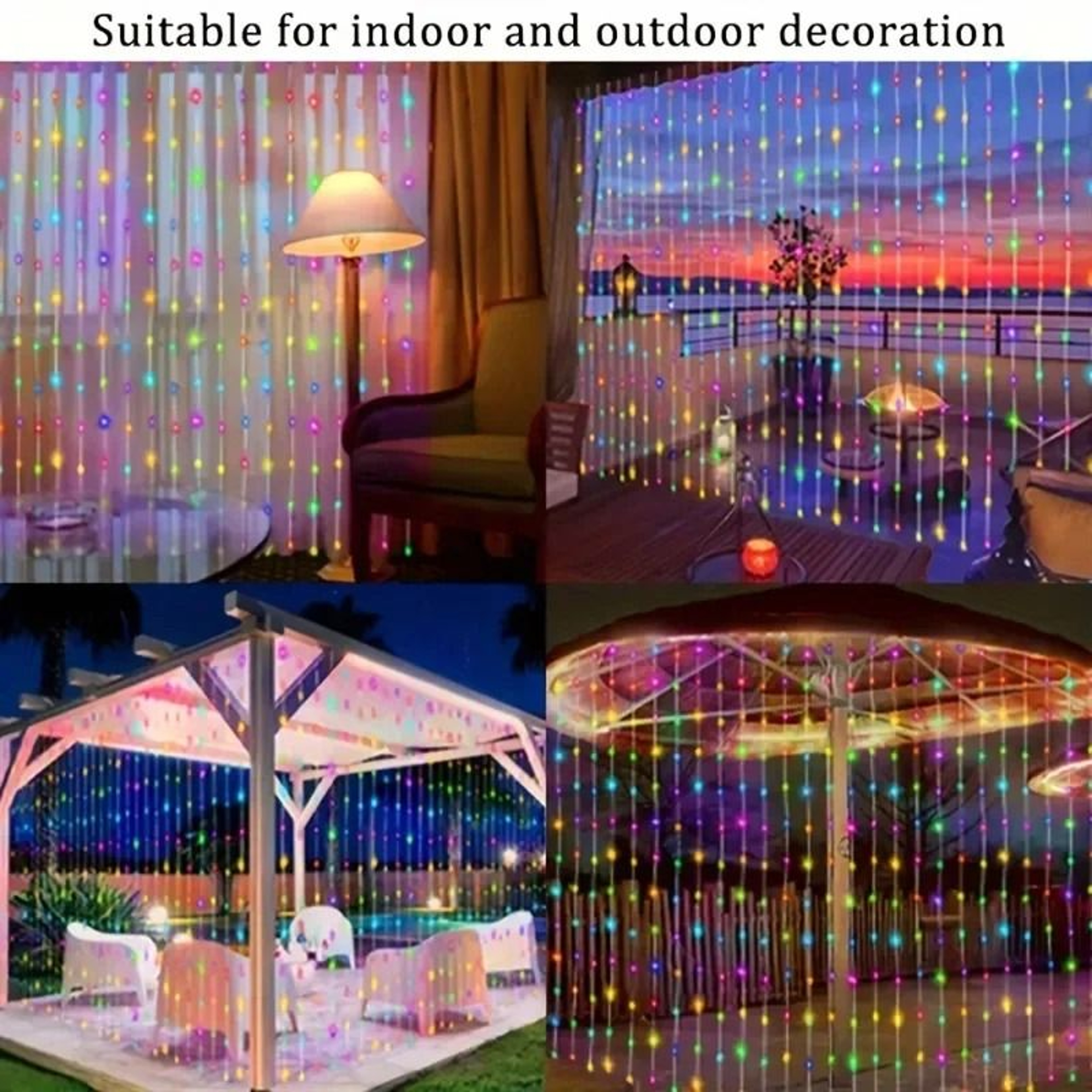 Solar Powered Outdoor LED Curtain String Lights With 8 Lighting Modes 4