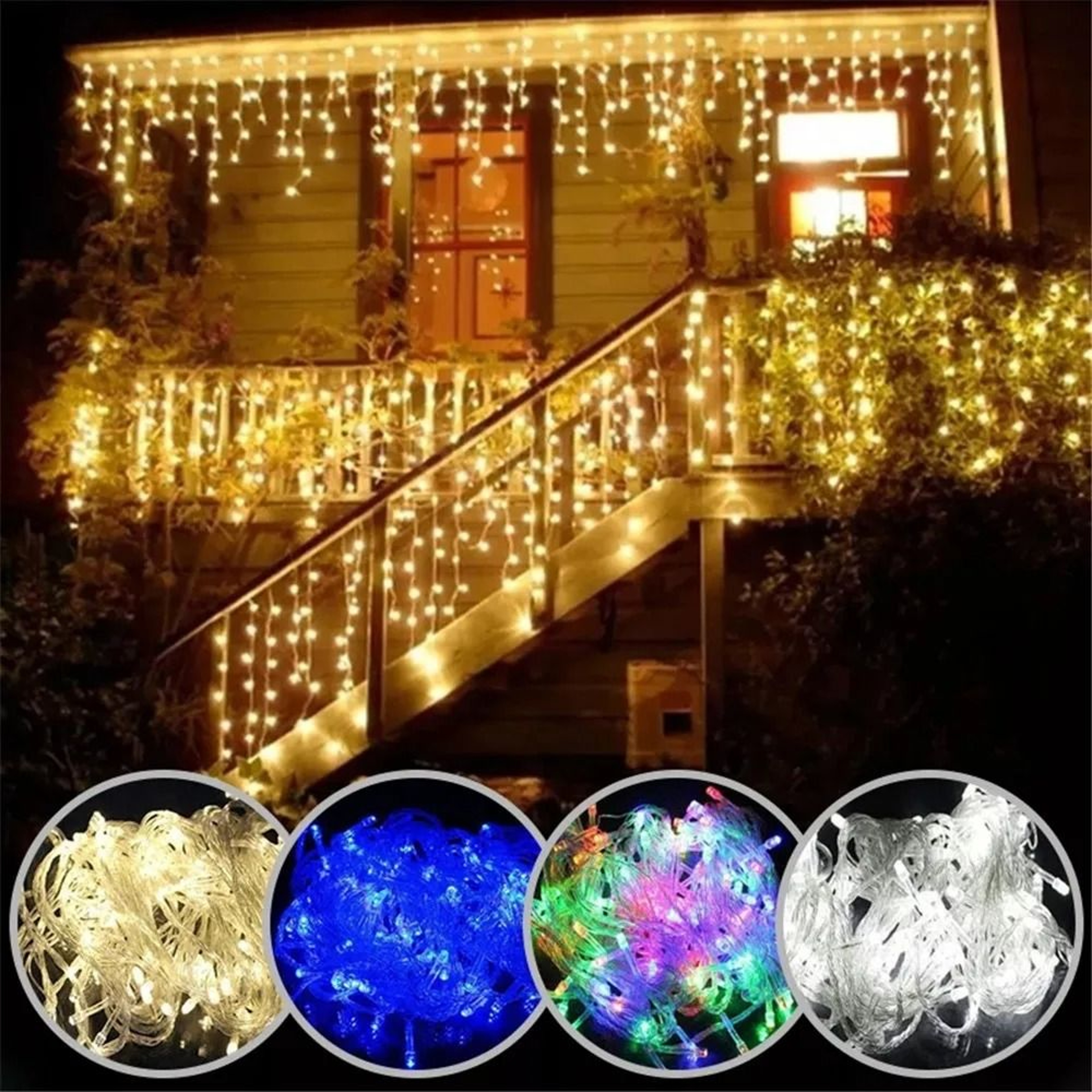 Outdoor Waterfall Icicle LED Curtain String Lights For Garden Eaves And Roofline Decor 0