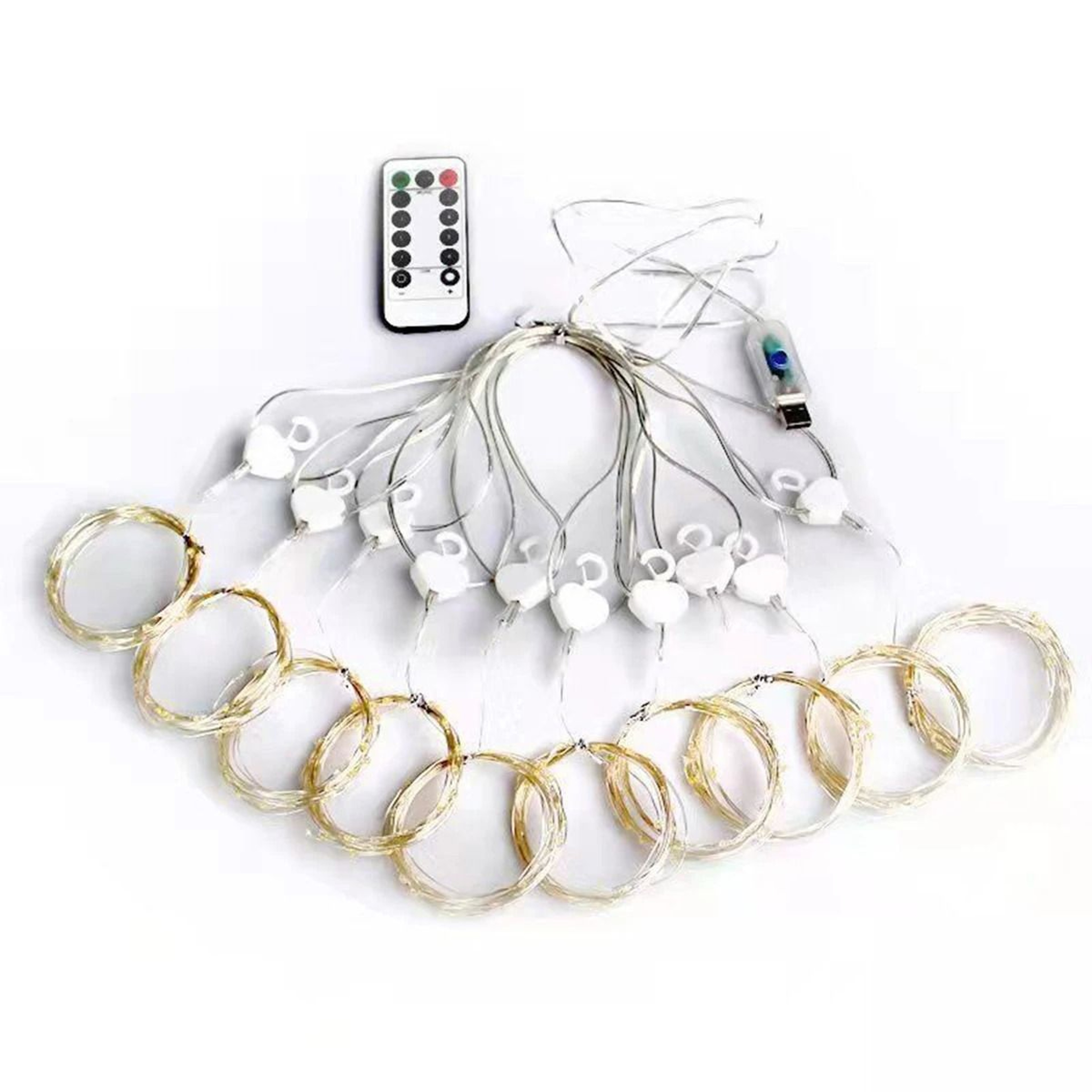 Remote Controlled USB Copper Wire LED Curtain Lights With Hanging Hooks For Bedroom And Party Decor 5