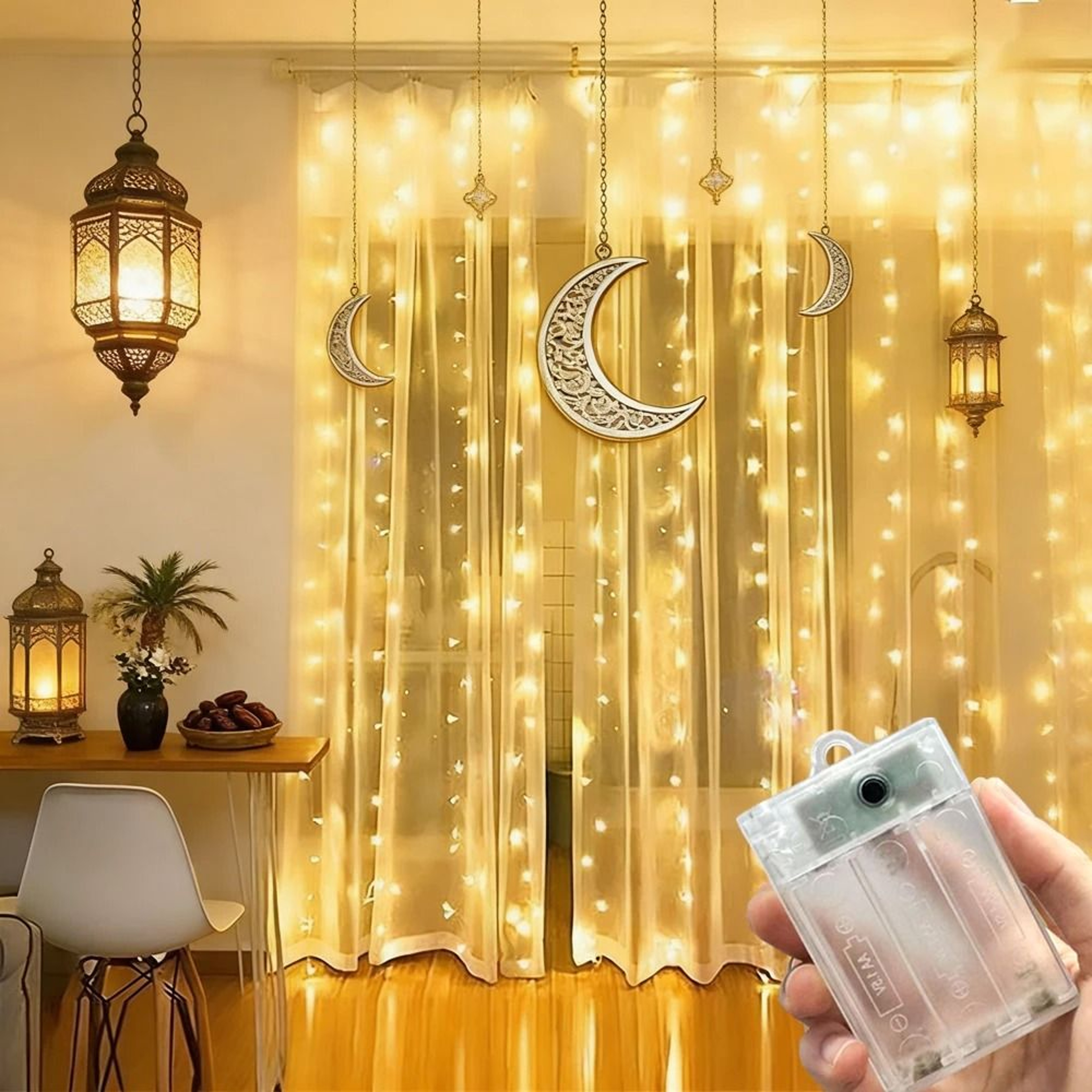Battery Powered EID Ramadan LED Curtain Light String For Wedding And Outdoor Decor 0