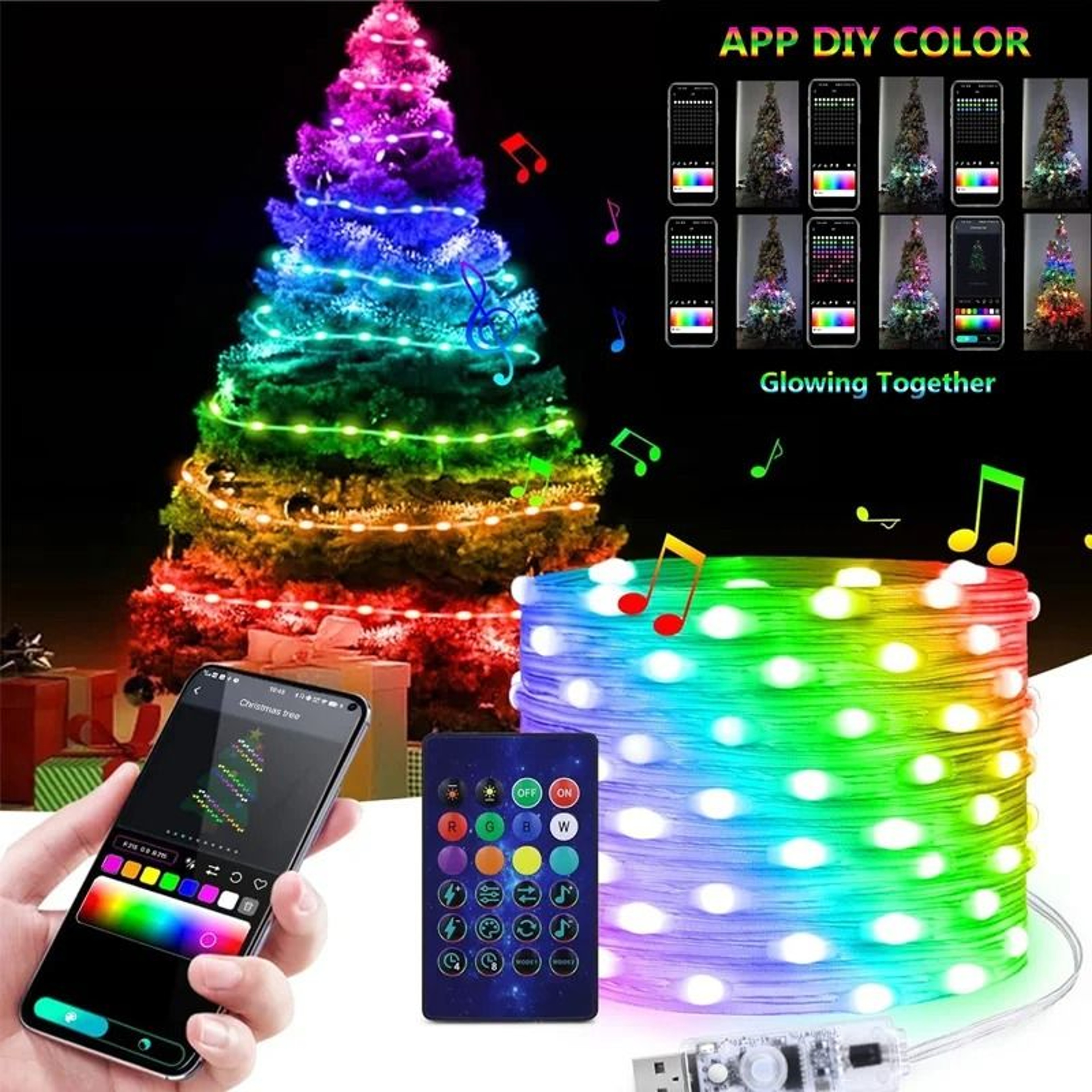 Smart Bluetooth APP Controlled RGBIC Music Sync USB LED Fairy String Lights For Room And Party Deco 0