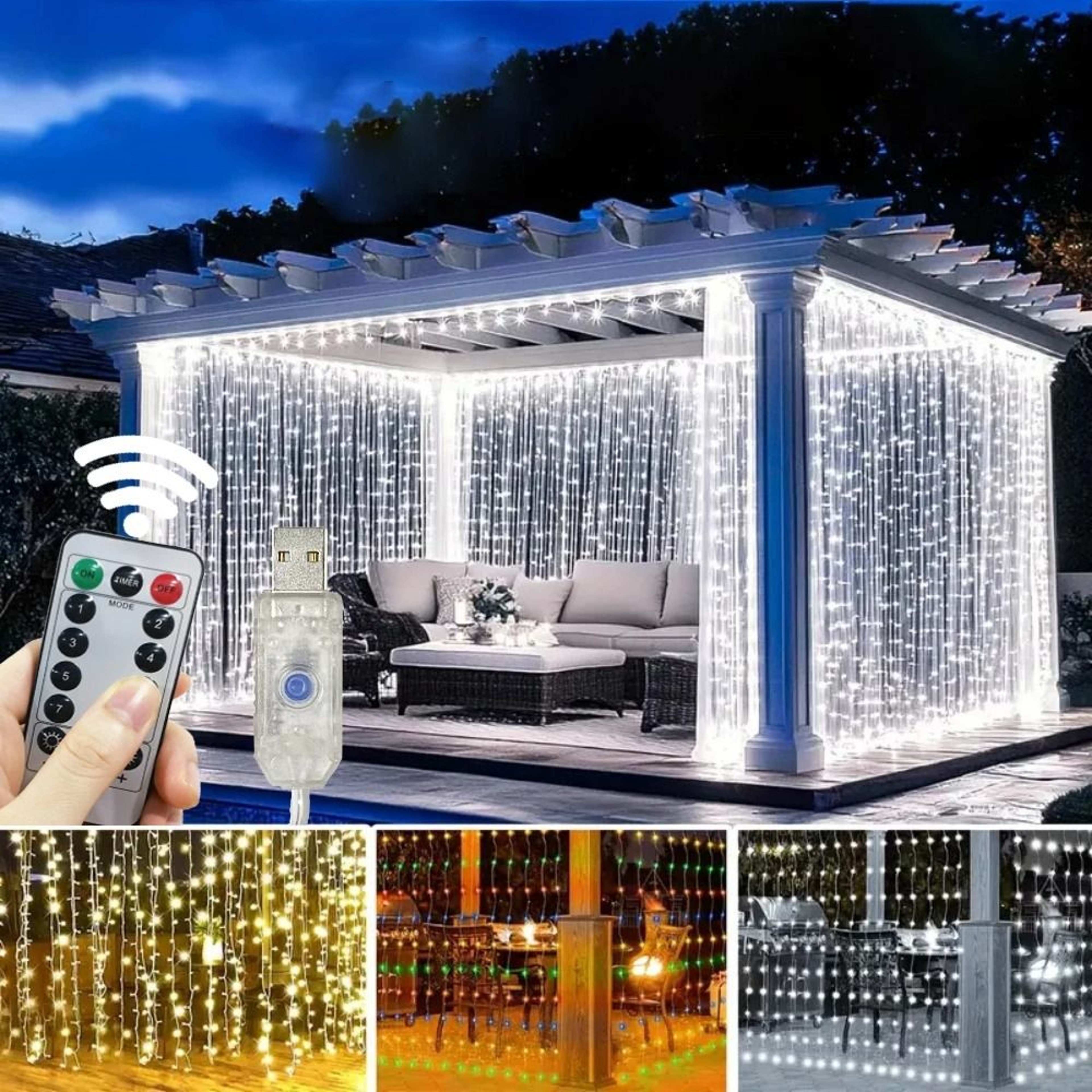 Remote Controlled USB LED Curtain String Lights With 8 Modes For Home Bedroom And Holiday Decor 3