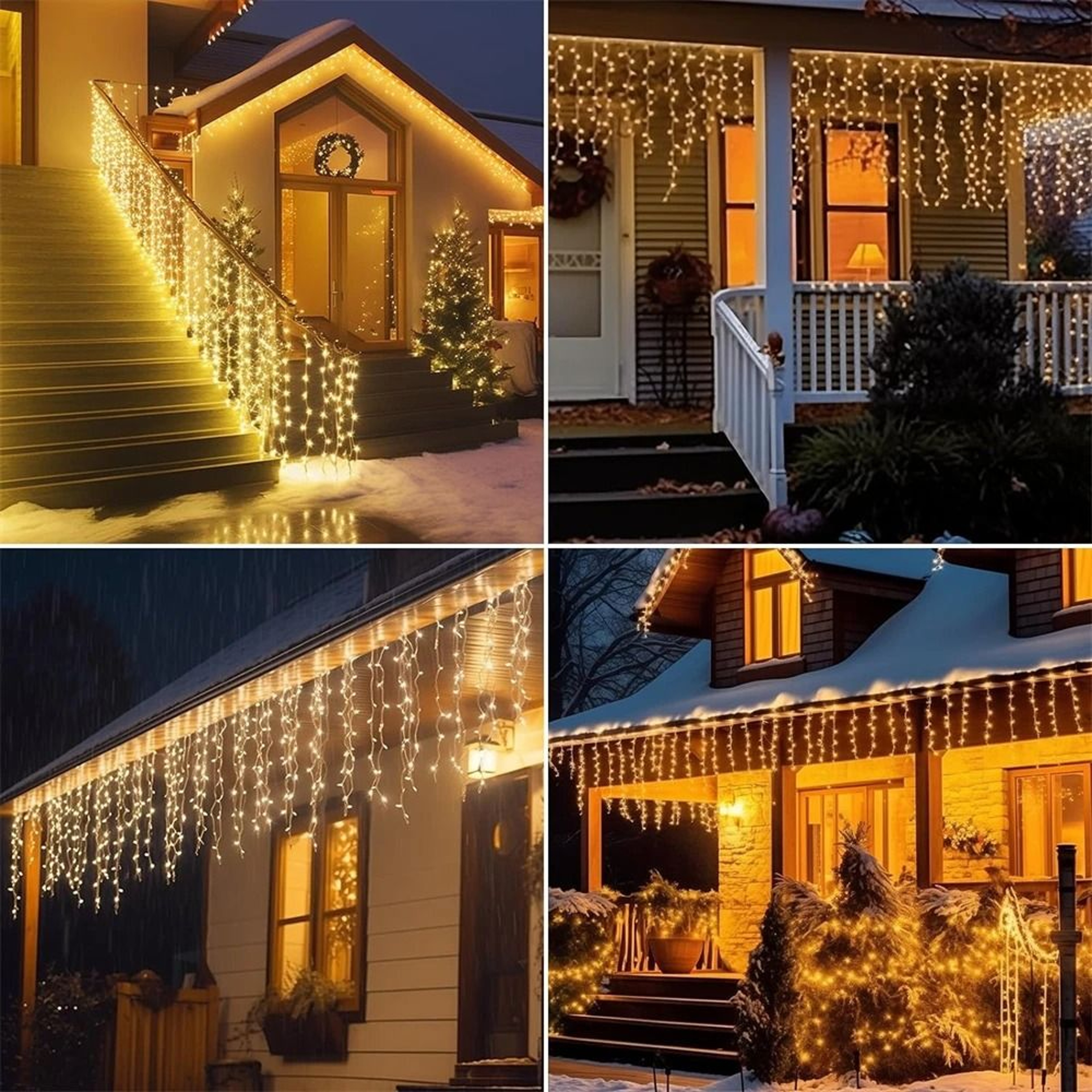 Connectable Outdoor LED Icicle Curtain String Lights For House Eaves Rooflines And Holiday Decor 4