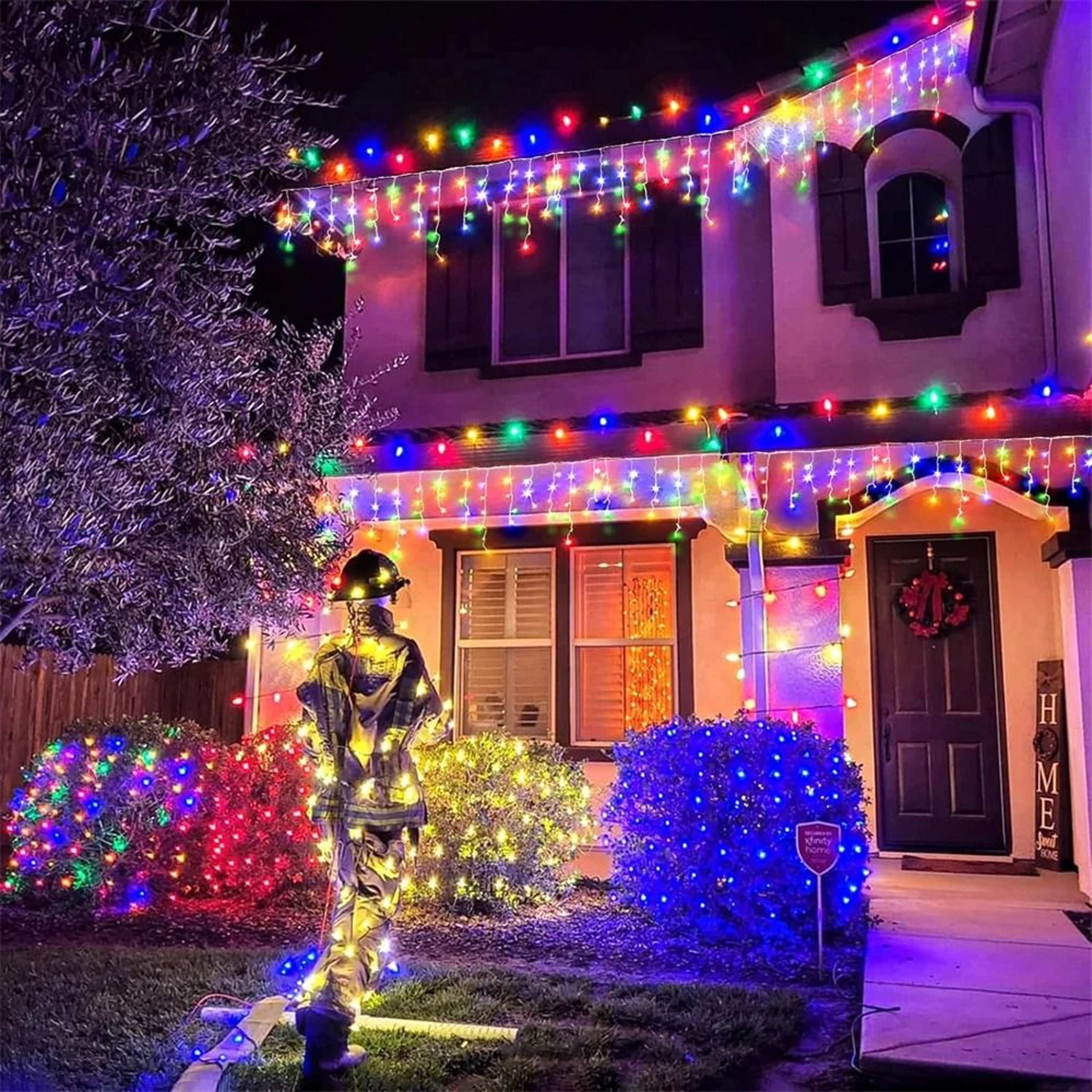 Connectable Outdoor LED Icicle Curtain String Lights For House Eaves Rooflines And Holiday Decor 6