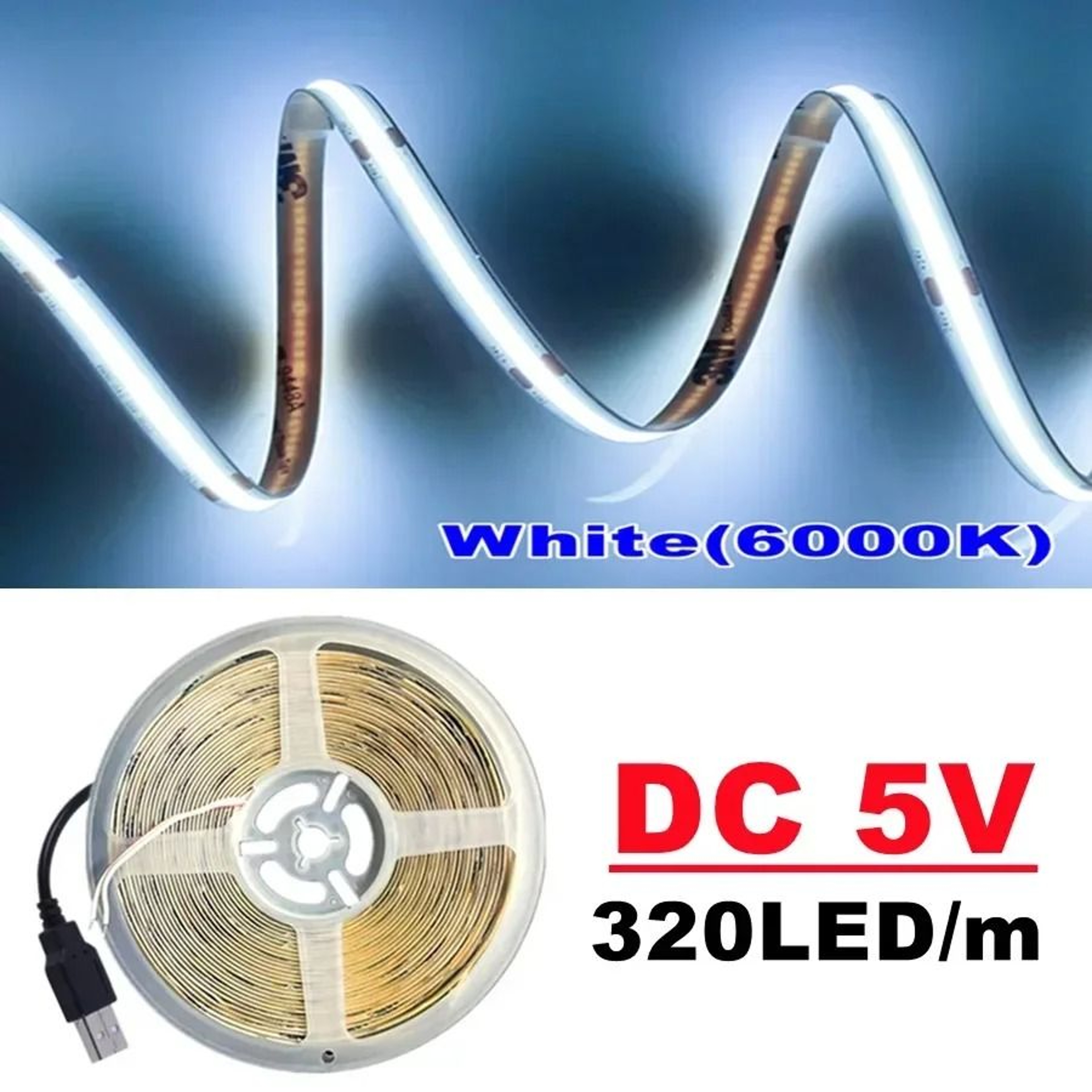 5V USB Powered High Density COB LED Strip Light With 320 LEDsm For Under Cabinet And Shelf Accent L 8