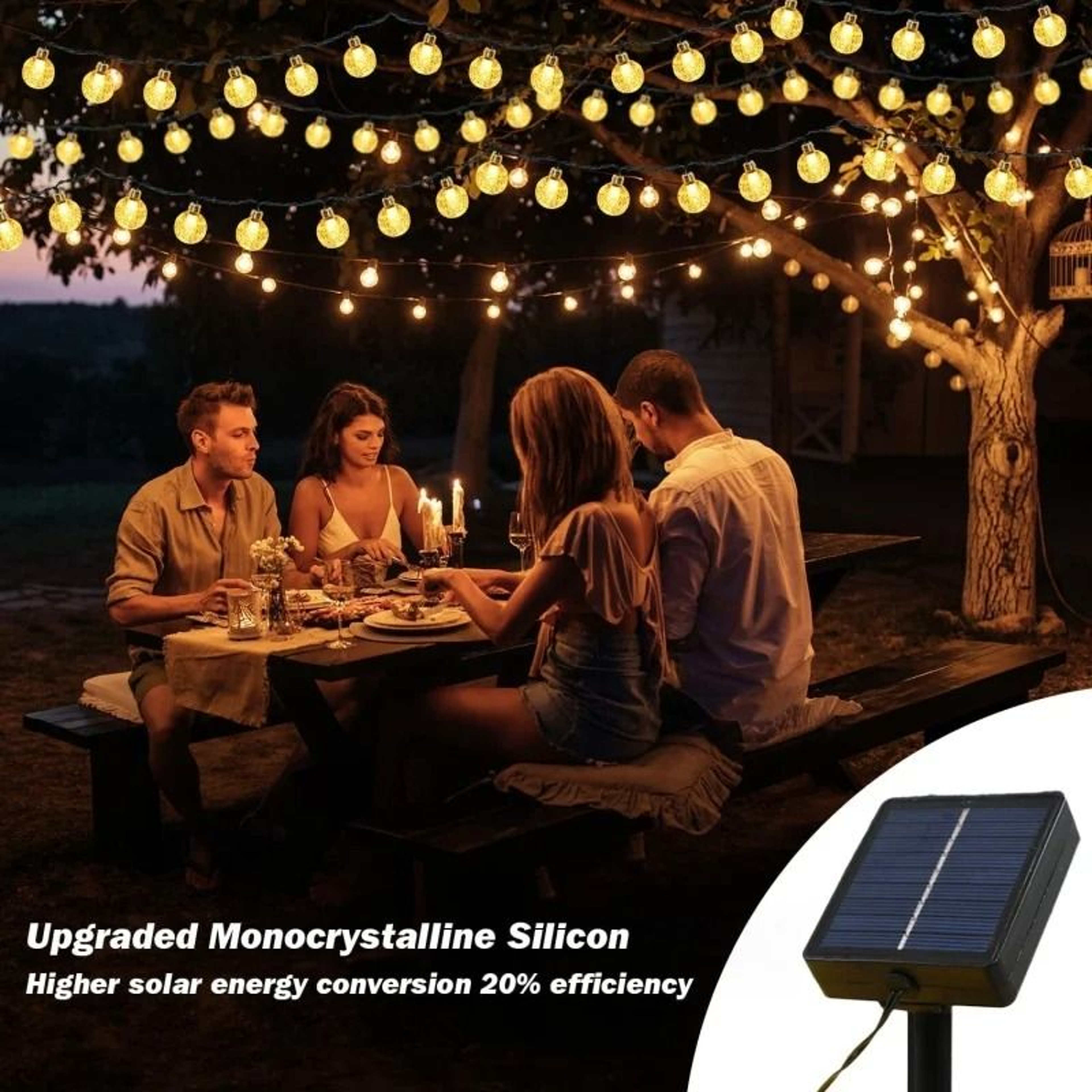 Outdoor Solar LED Crystal Bubble Ball String Lights Waterproof Multi Mode Decorative Globe Lights 4
