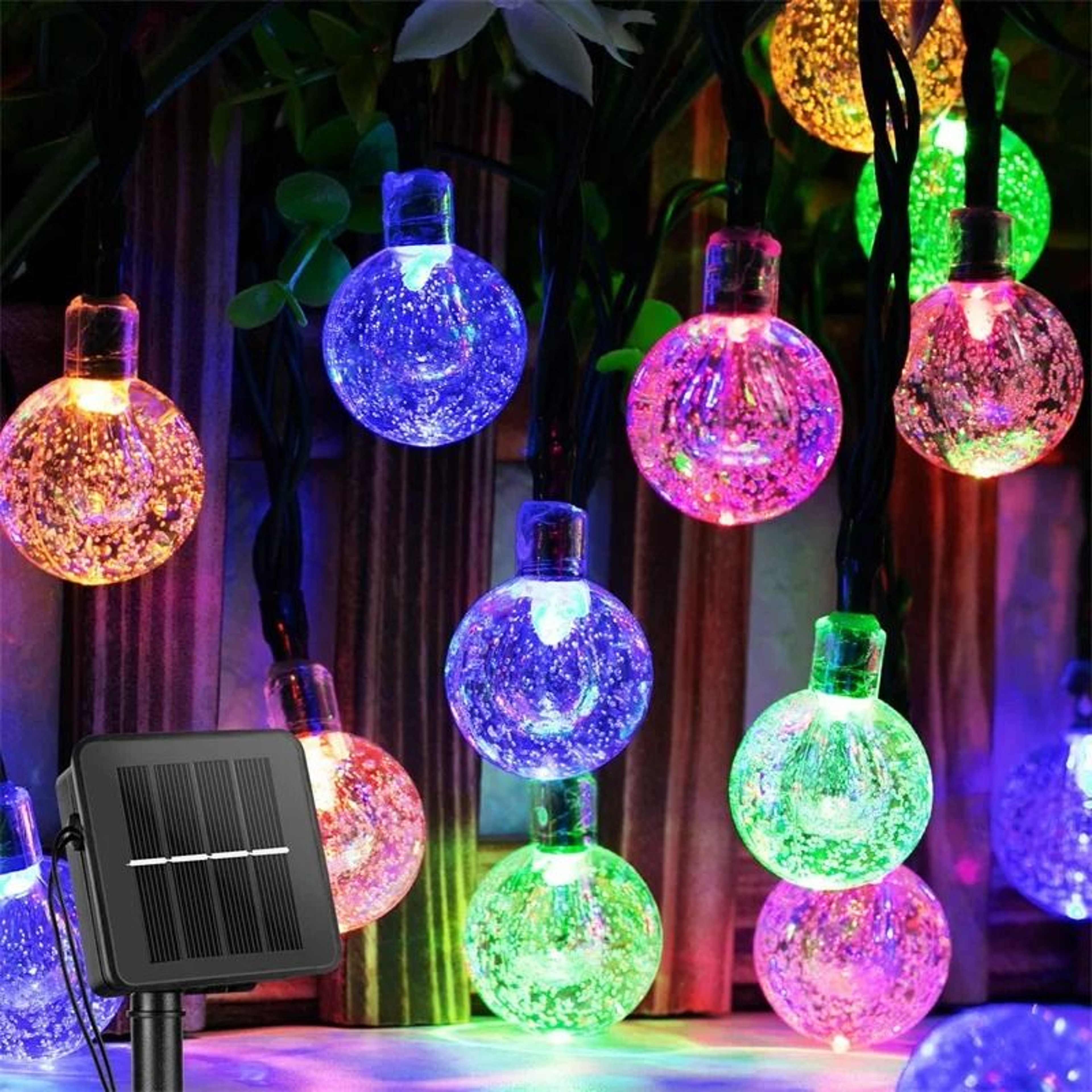 Outdoor Solar LED Crystal Bubble Ball String Lights Waterproof Multi Mode Decorative Globe Lights 7