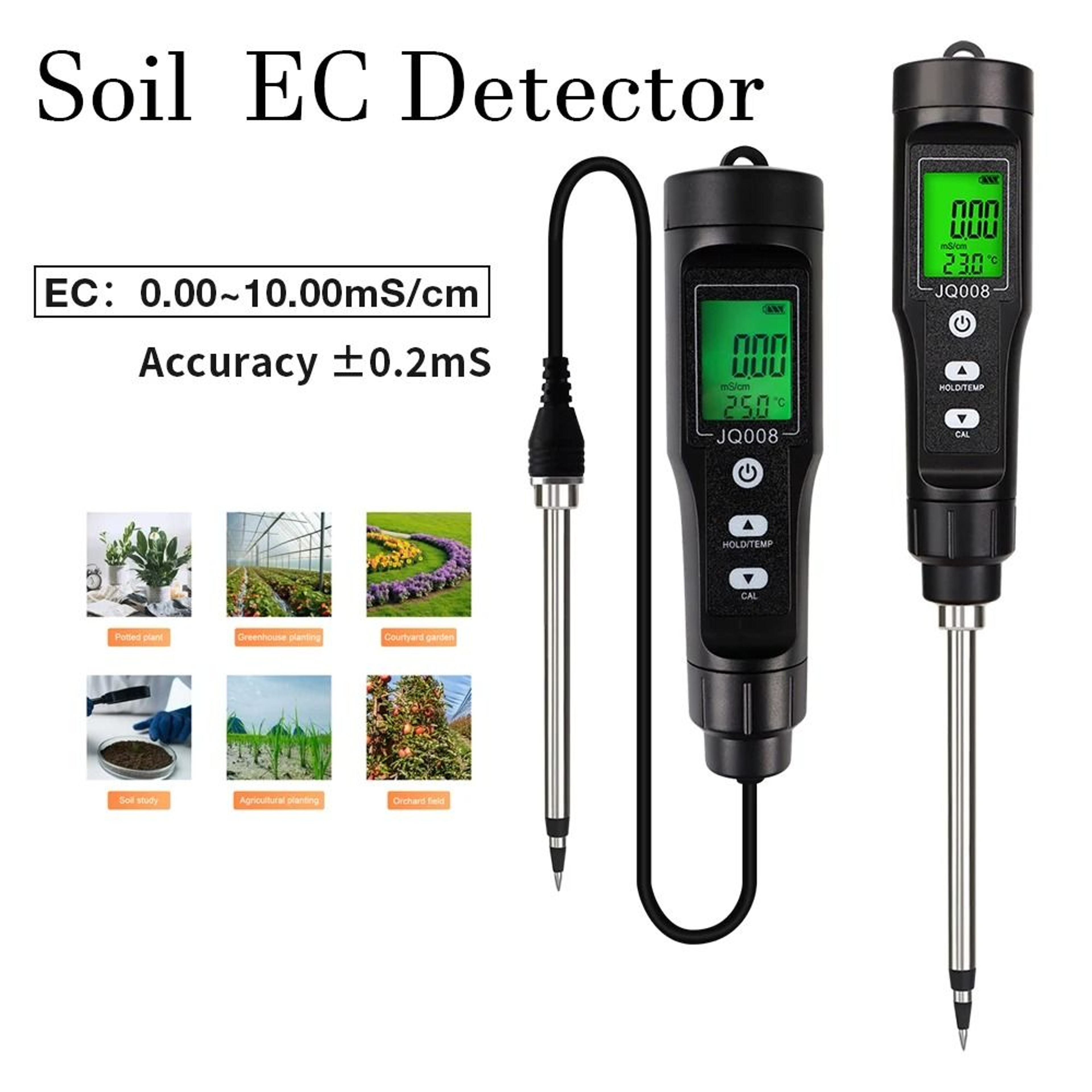 2 In 1 Handheld Soil EC And Temperature Tester Meter LCD Conductivity Analyzer For Garden And Agric 0