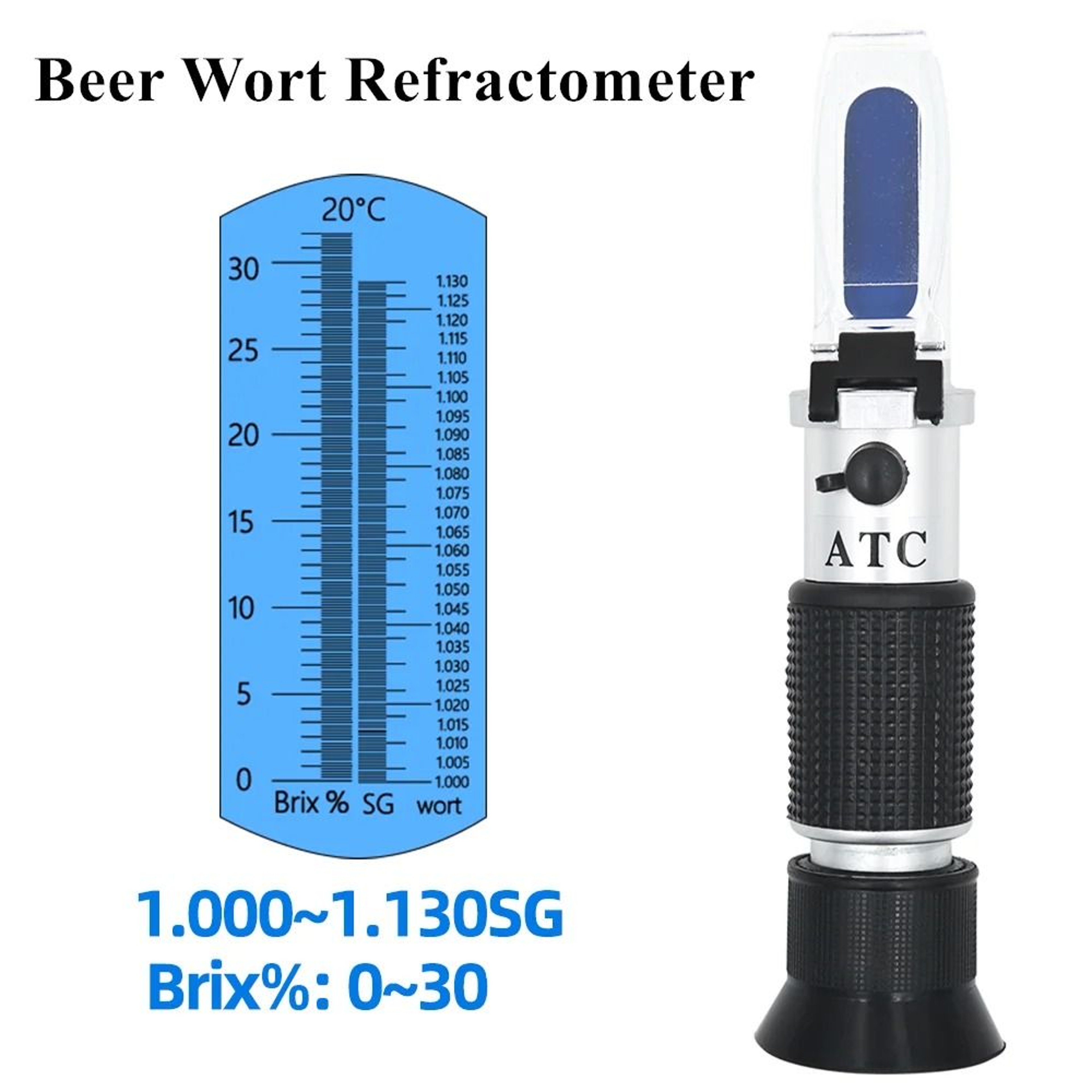 Dual Scale Beer And Wine Refractometer Brix 0 To 32 Percent And Specific Gravity 1000 To 1130 ATC 0