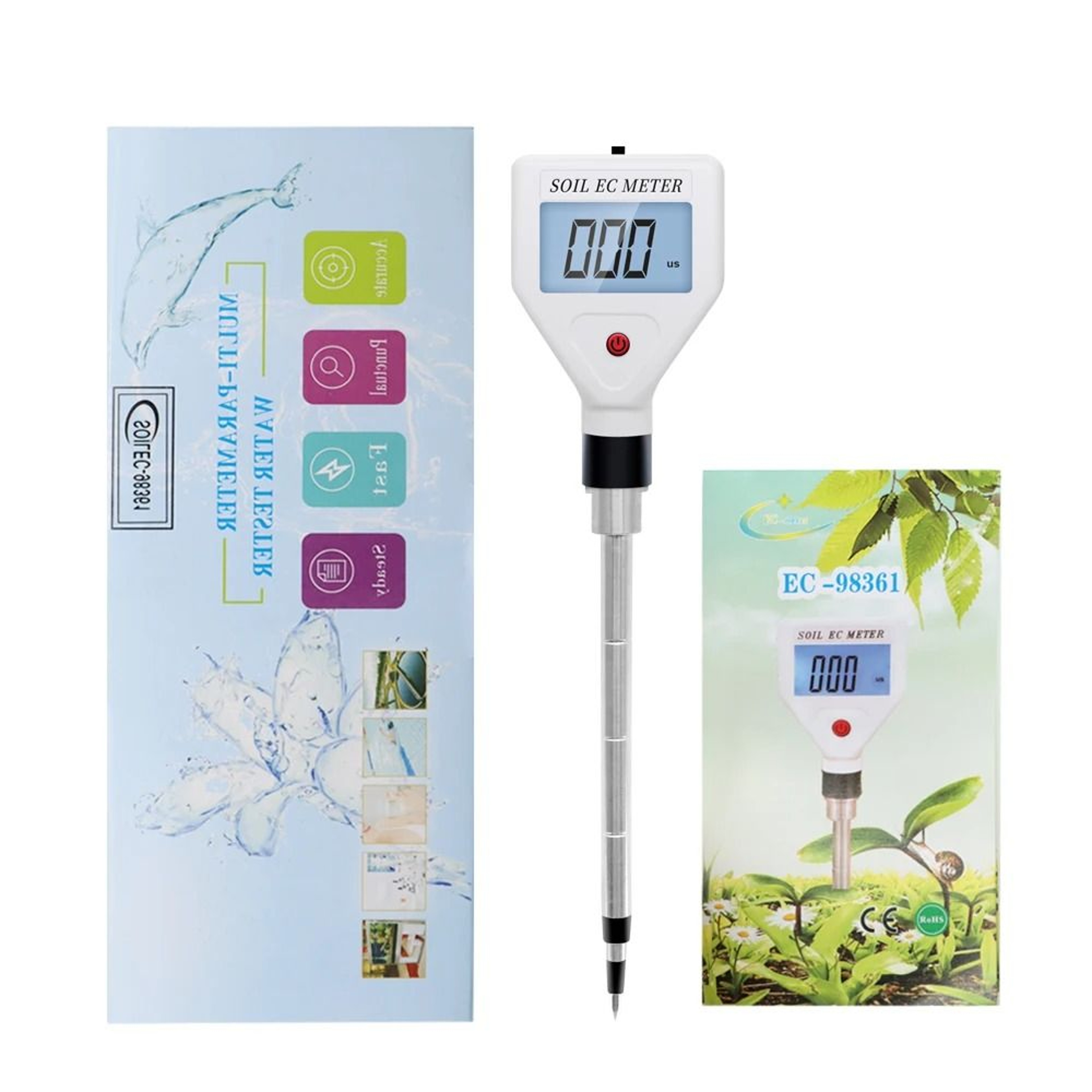 Digital Soil EC Meter 0 To 1999 UScm High Precision Soil Conductivity Tester Probe With ATC For Gar 5