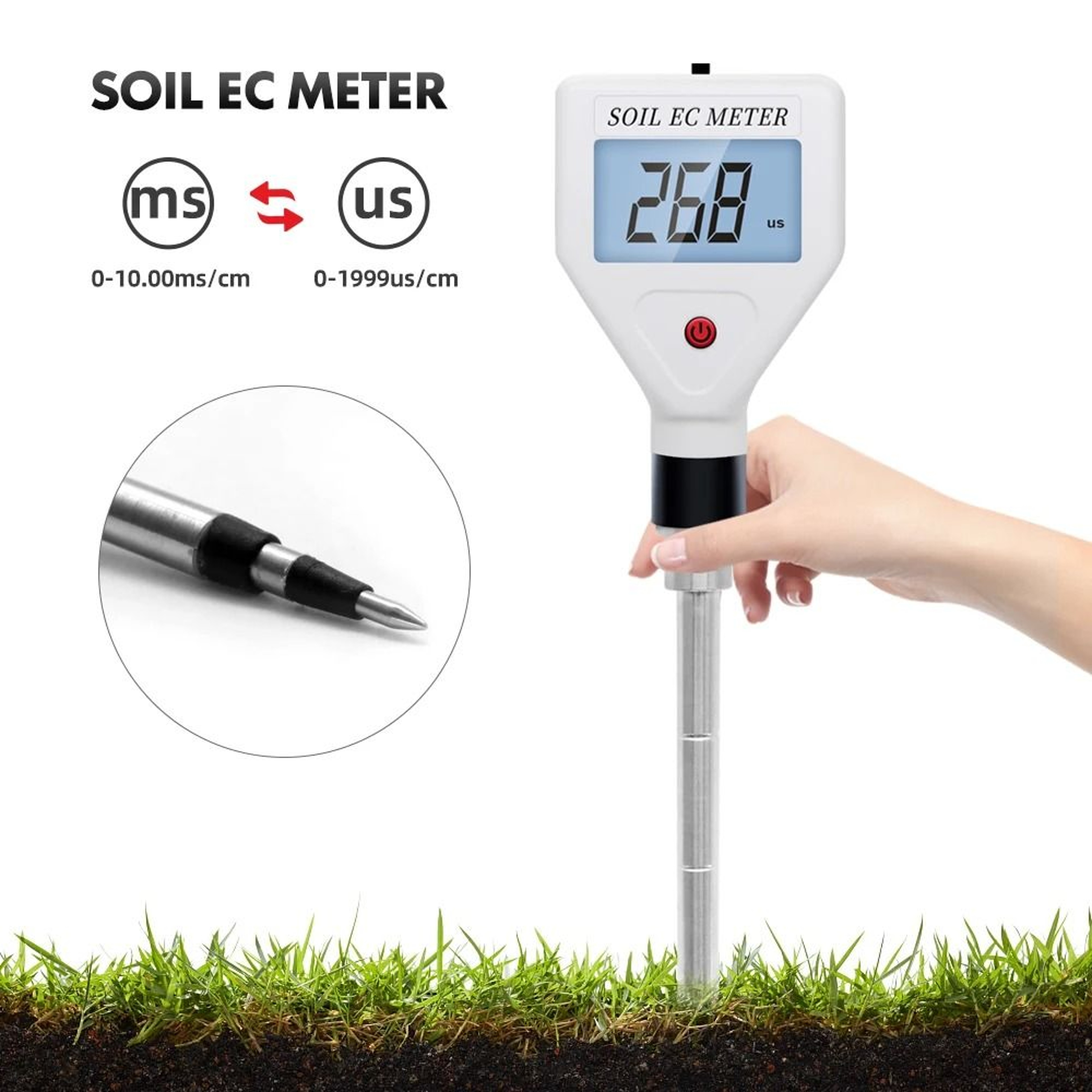Digital Soil EC Meter 0 To 1999 UScm High Precision Soil Conductivity Tester Probe With ATC For Gar 0