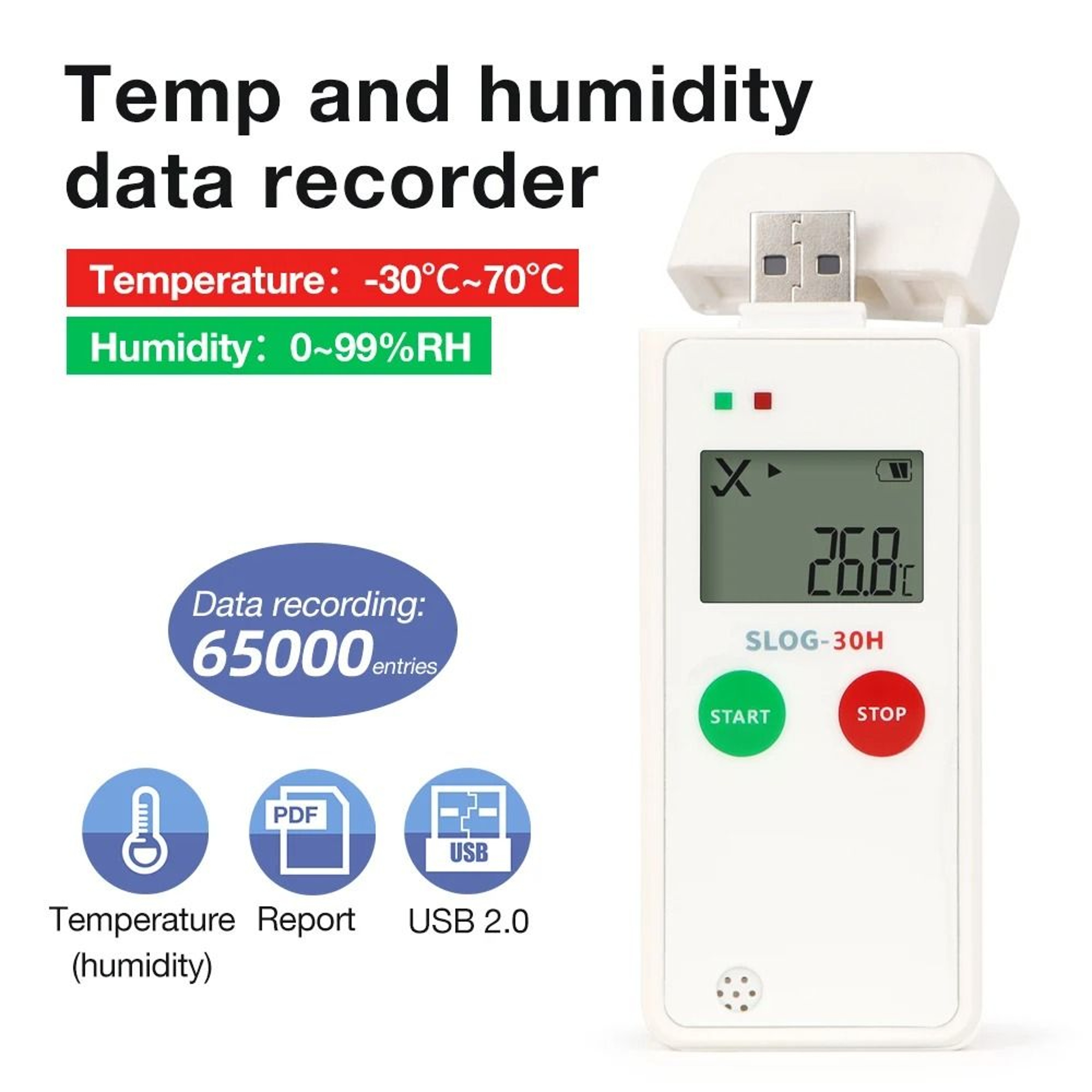 USB Temperature And Humidity Data Logger 65000 Point Storage PDF Recorder For Cold Chain Transport 0