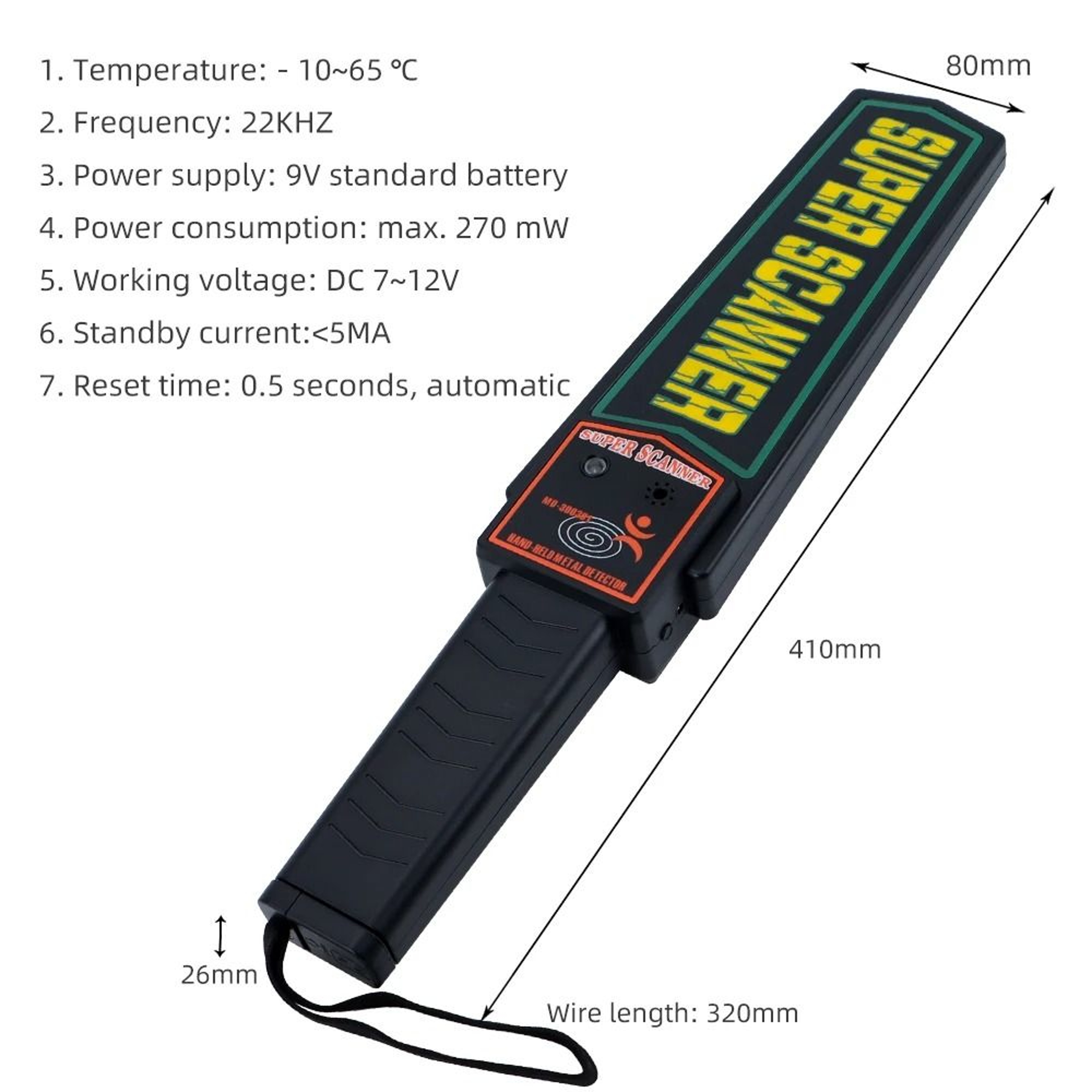 Handheld Security Metal Detector Wand High Sensitivity Scanner With Dual Sound And Vibration Alarms 4
