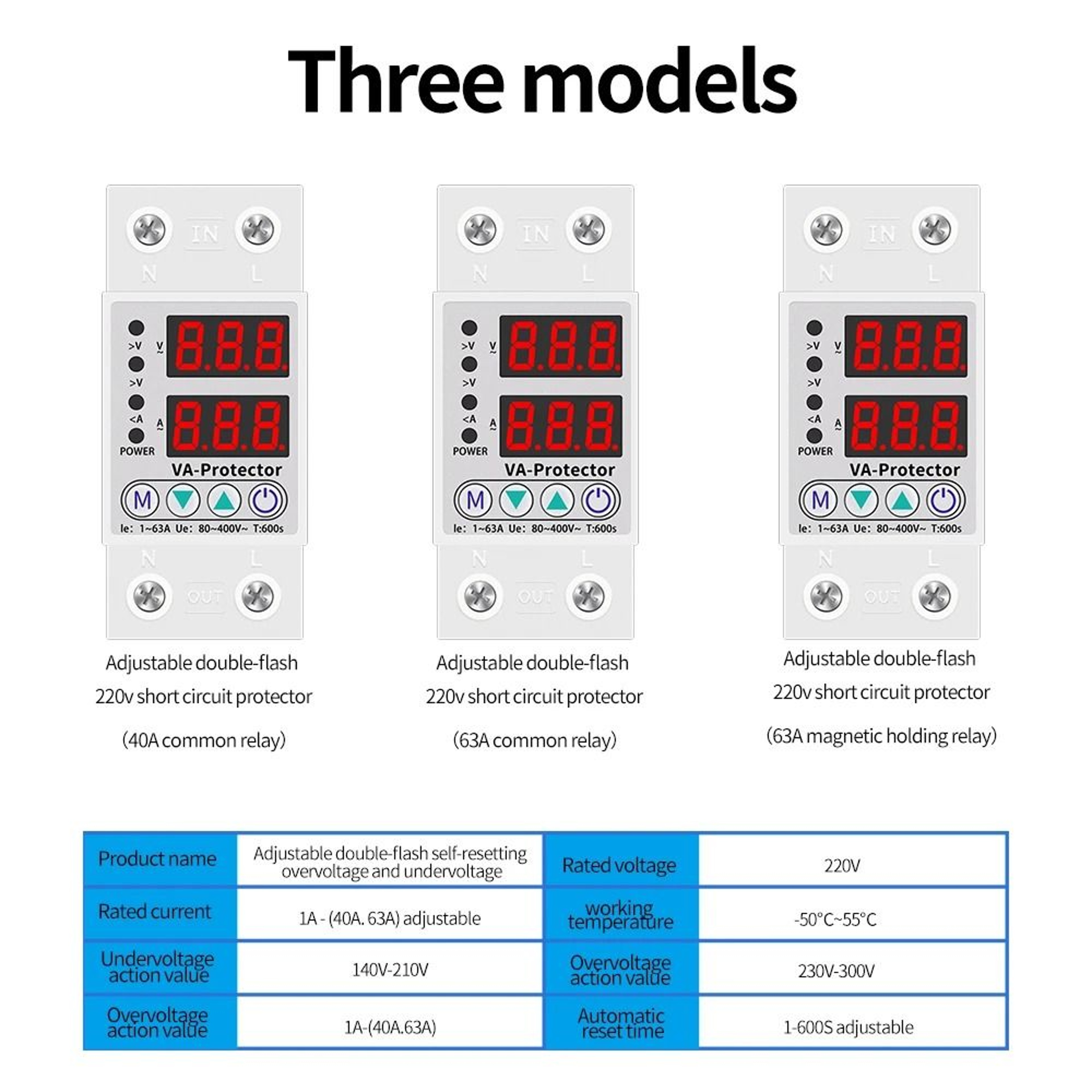 Adjustable Digital Voltage And Current Relay 220V 40A 63A Household Circuit Surge Protector Switch  4