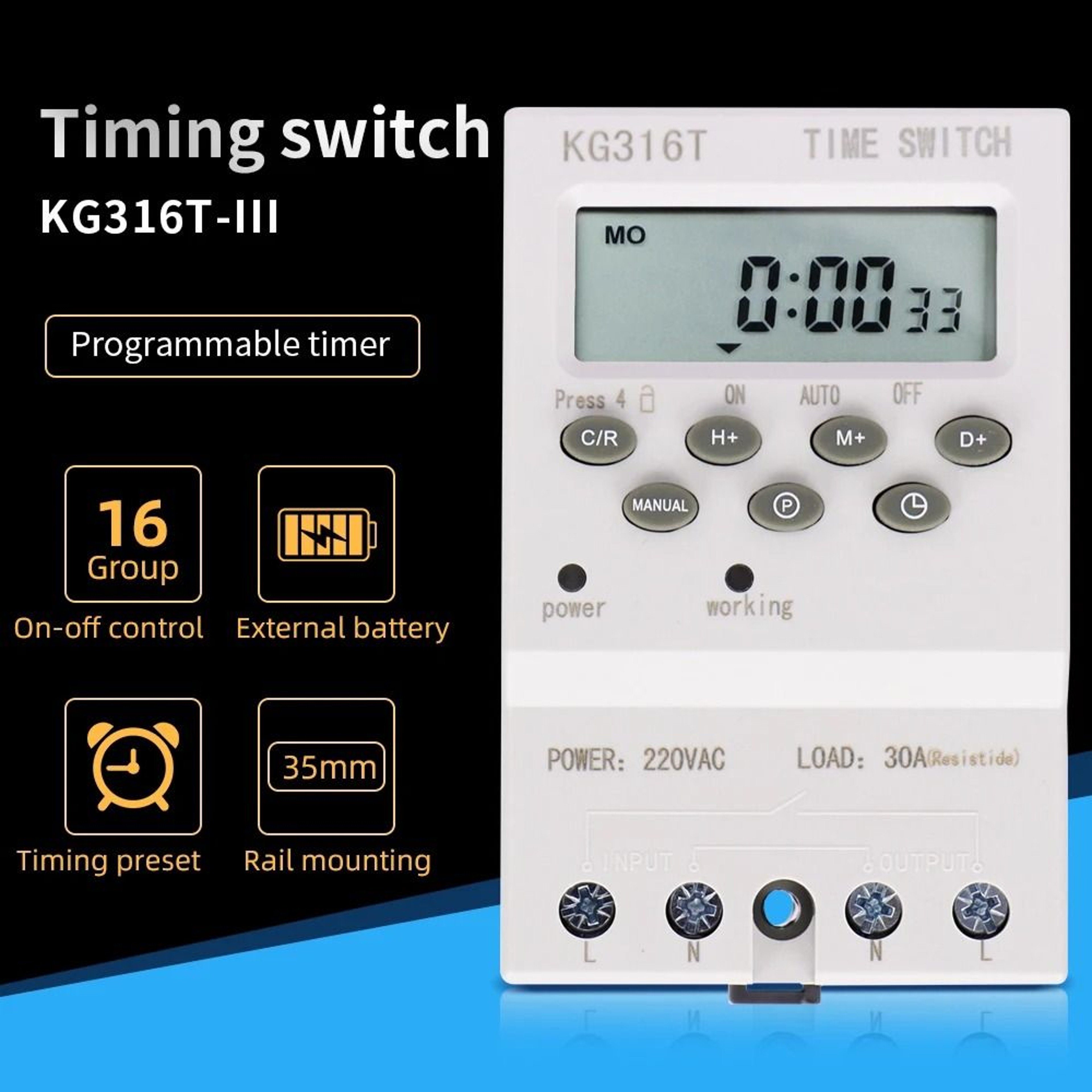 Digital Weekly Timer Switch 7 Day Programmable Relay Control 220V 25A 30A High Load Switch With Pow 2