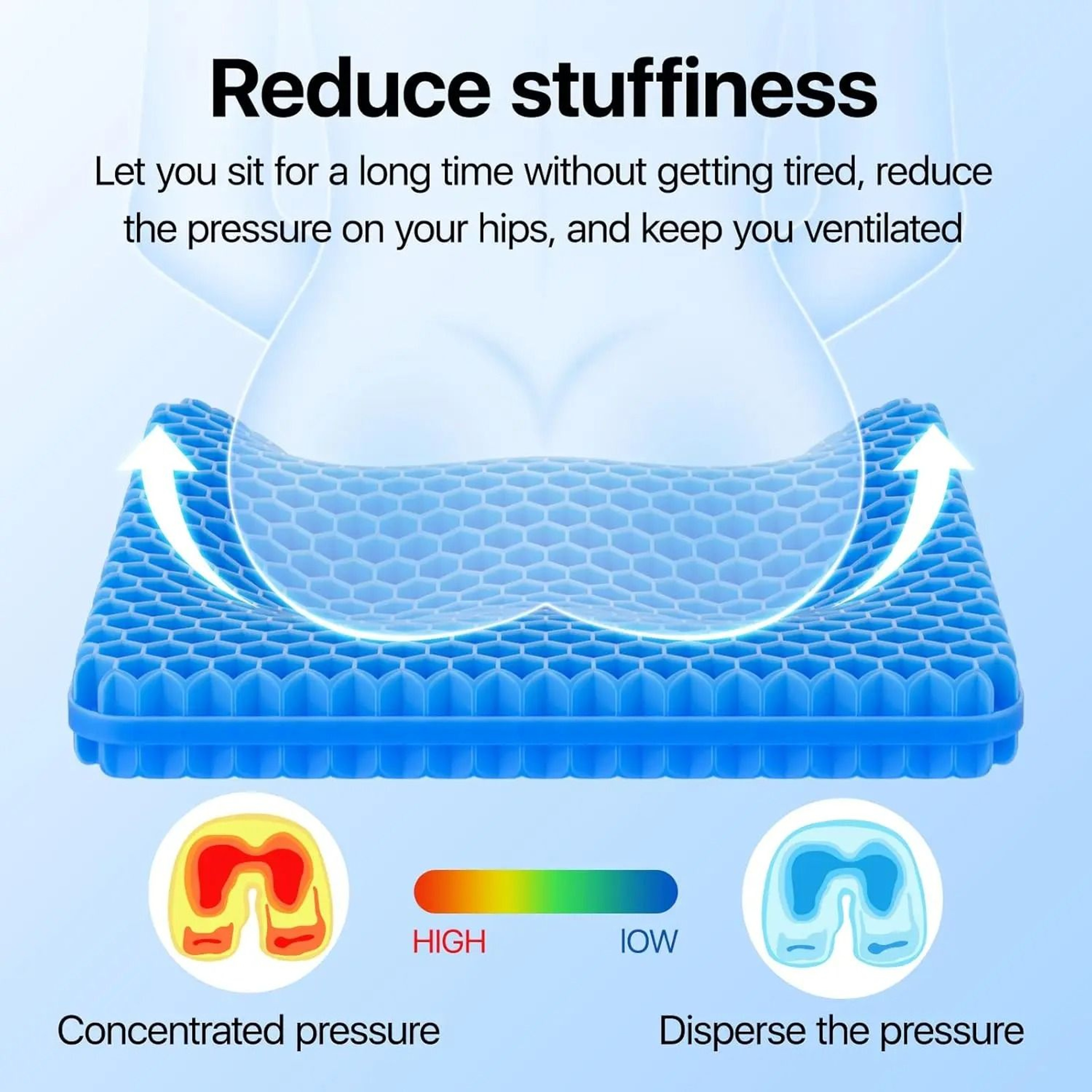 Car Gel Seat Cushion Breathable Cooling Pad Pressure Relief Universal Honeycomb Butt Cushion For Of 2