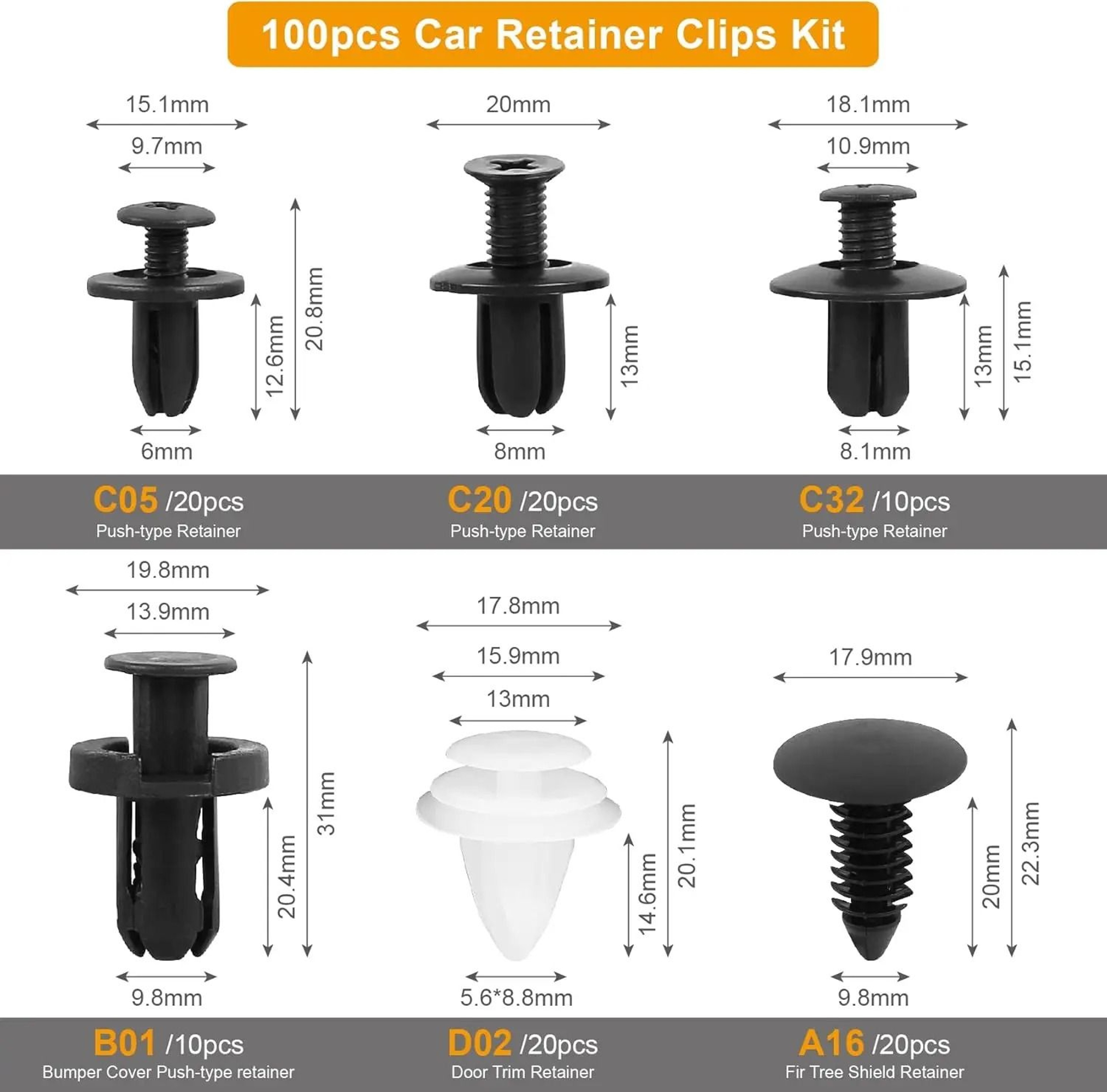 Universal Car Fastener Push Retainer Clip Set Bumper And Door Trim Panel Rivet Kit With Storage Cas 2