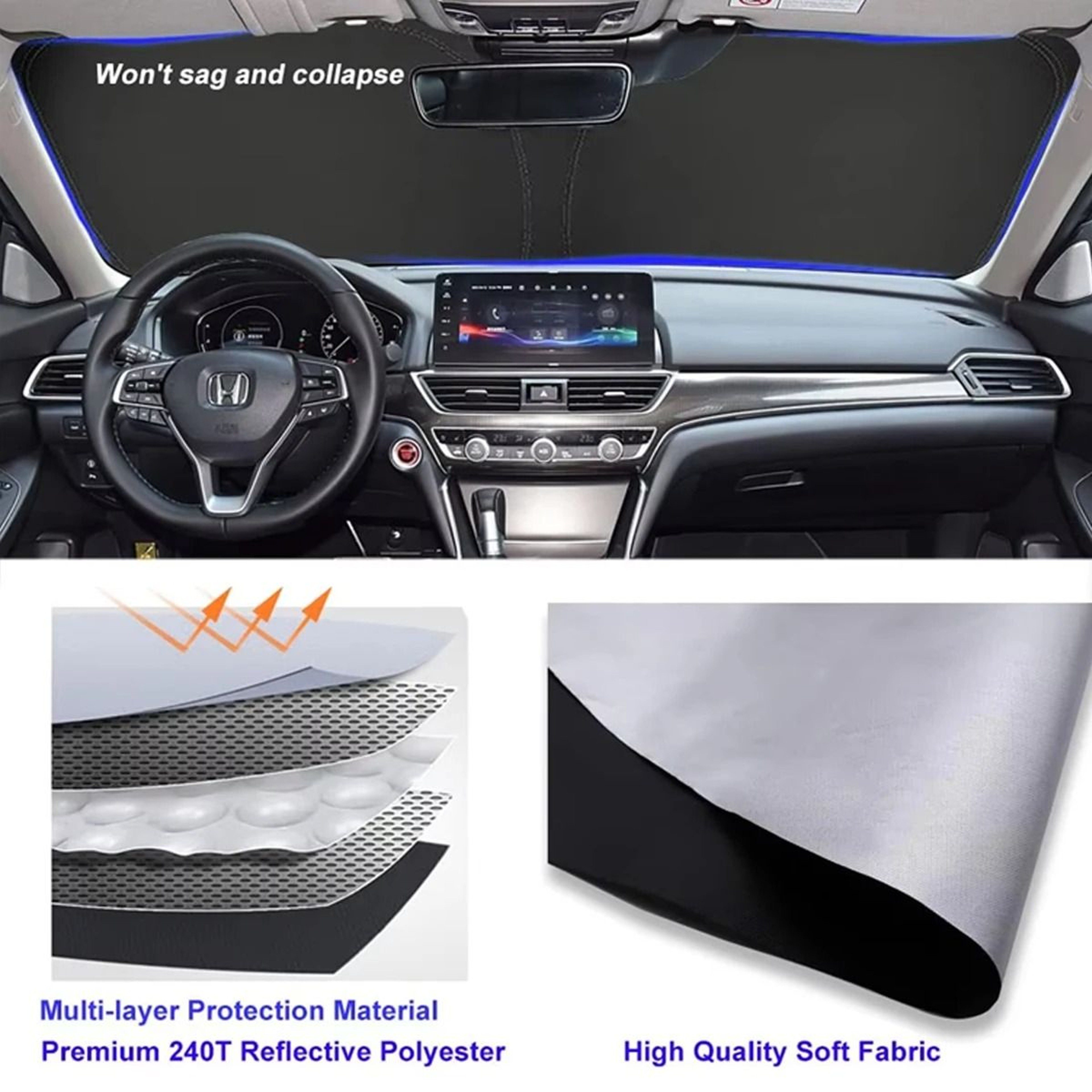 Car Sunshade Front Windshield Titanium Silver Thickened Sun Shade Cover Foldable UV Protection Inte 3