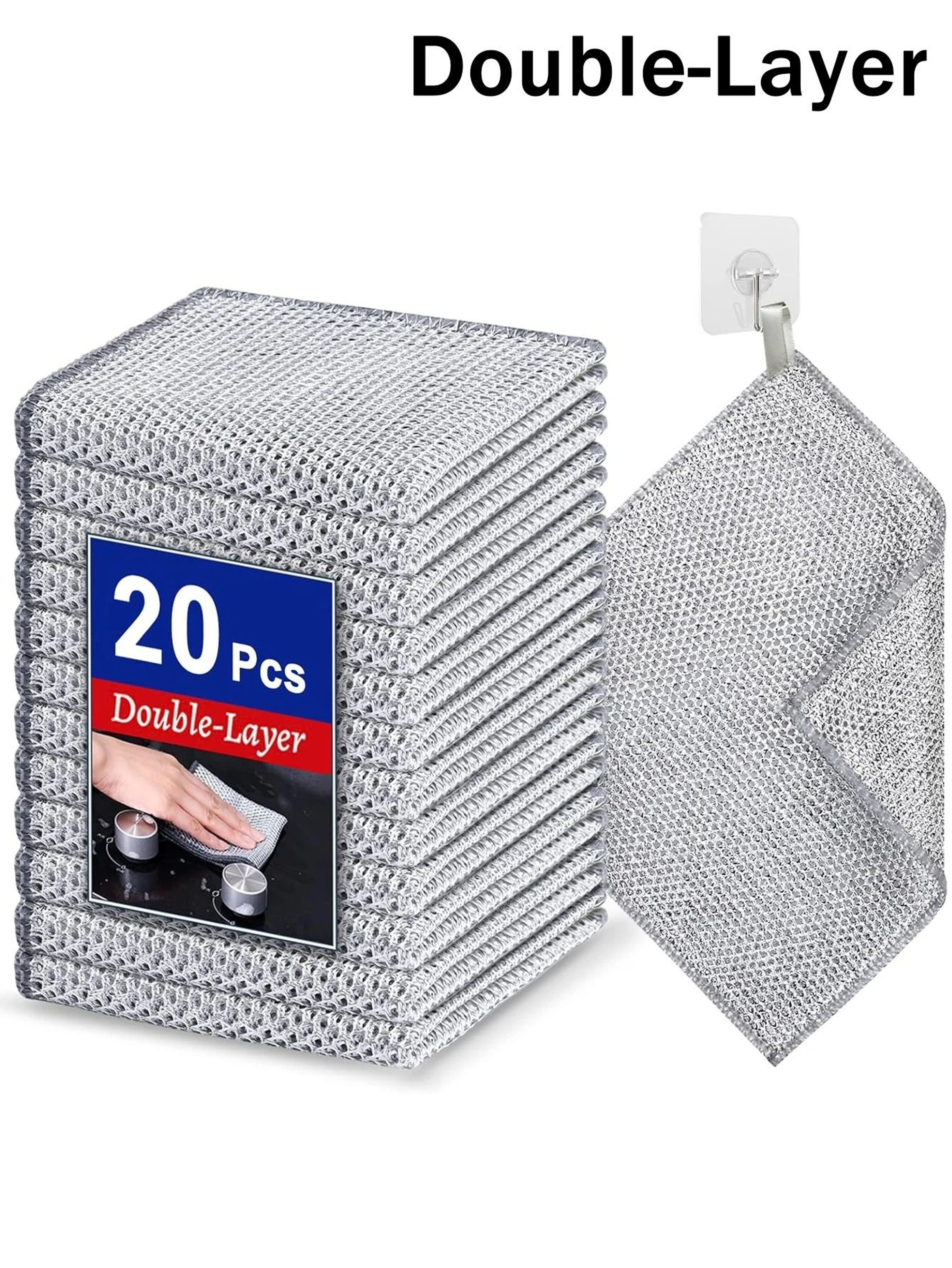 Wire Microfiber Mesh Dishcloth Non Scratch Double Layer Steel Cleaning Rag For Pots 7