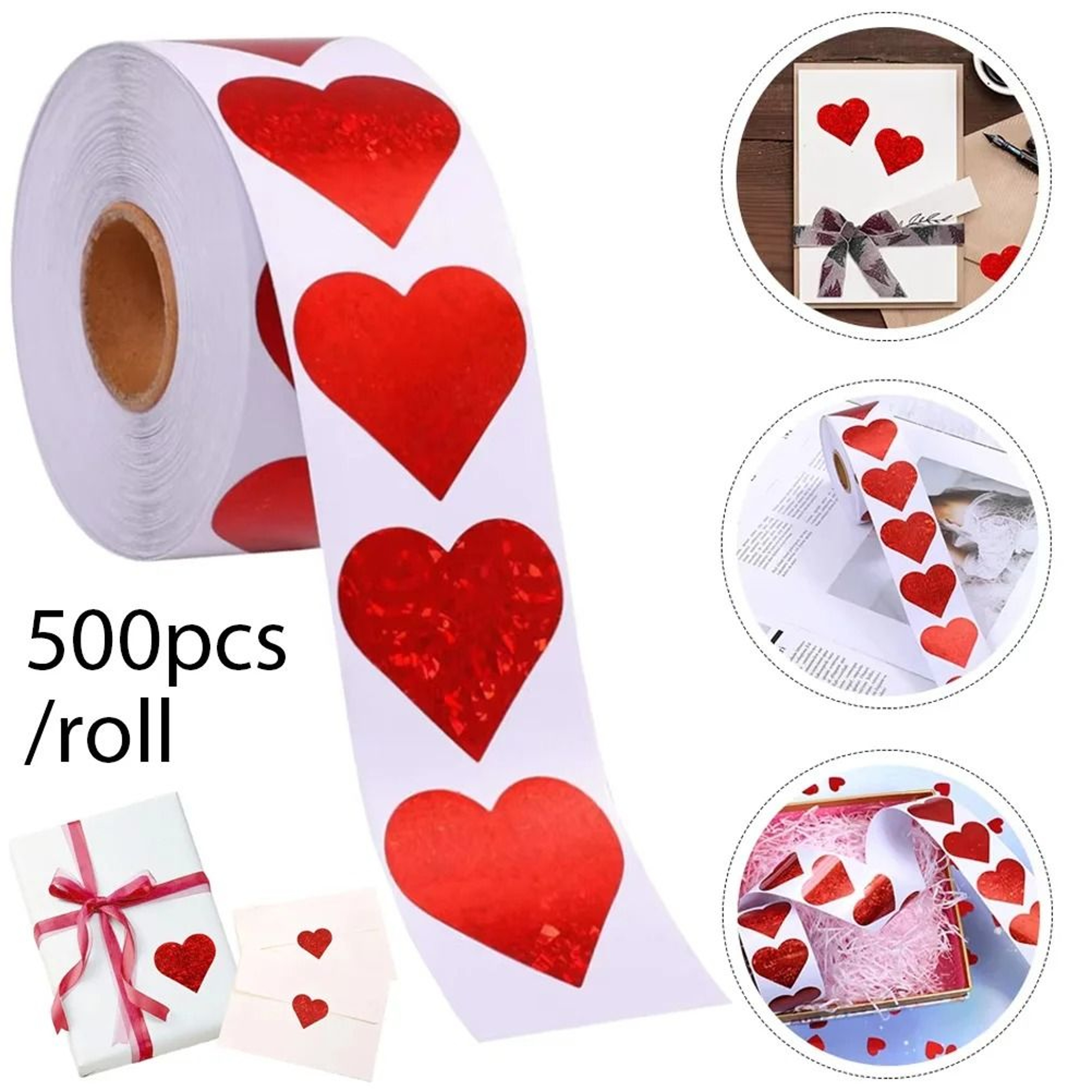 Red Heart Shape Sticker Roll Valentine Gift Box Packaging Labels For Party Decor 4