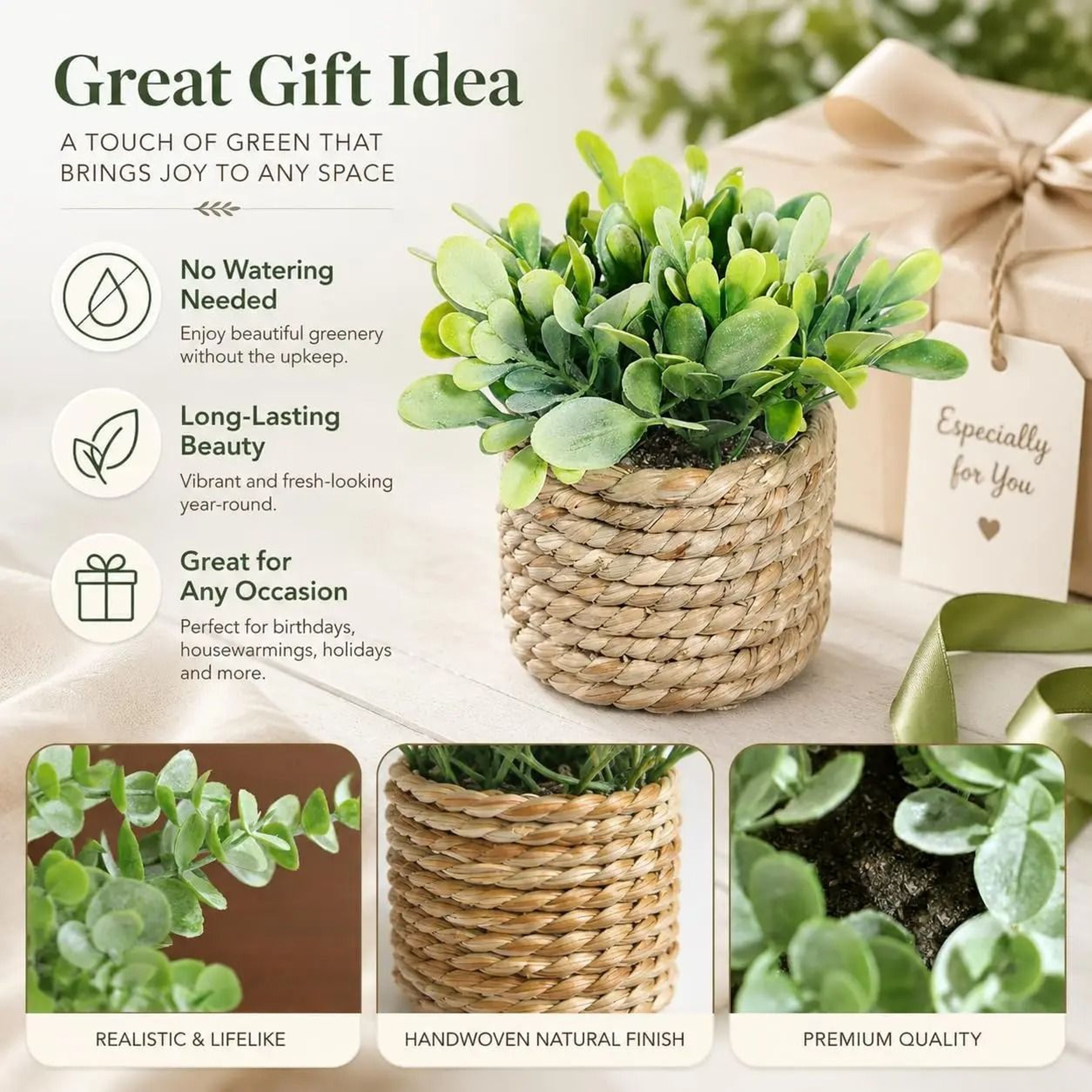 Mini Artificial Potted Eucalyptus Fake Greenery In Grass Woven Pot For Desk Decor 3