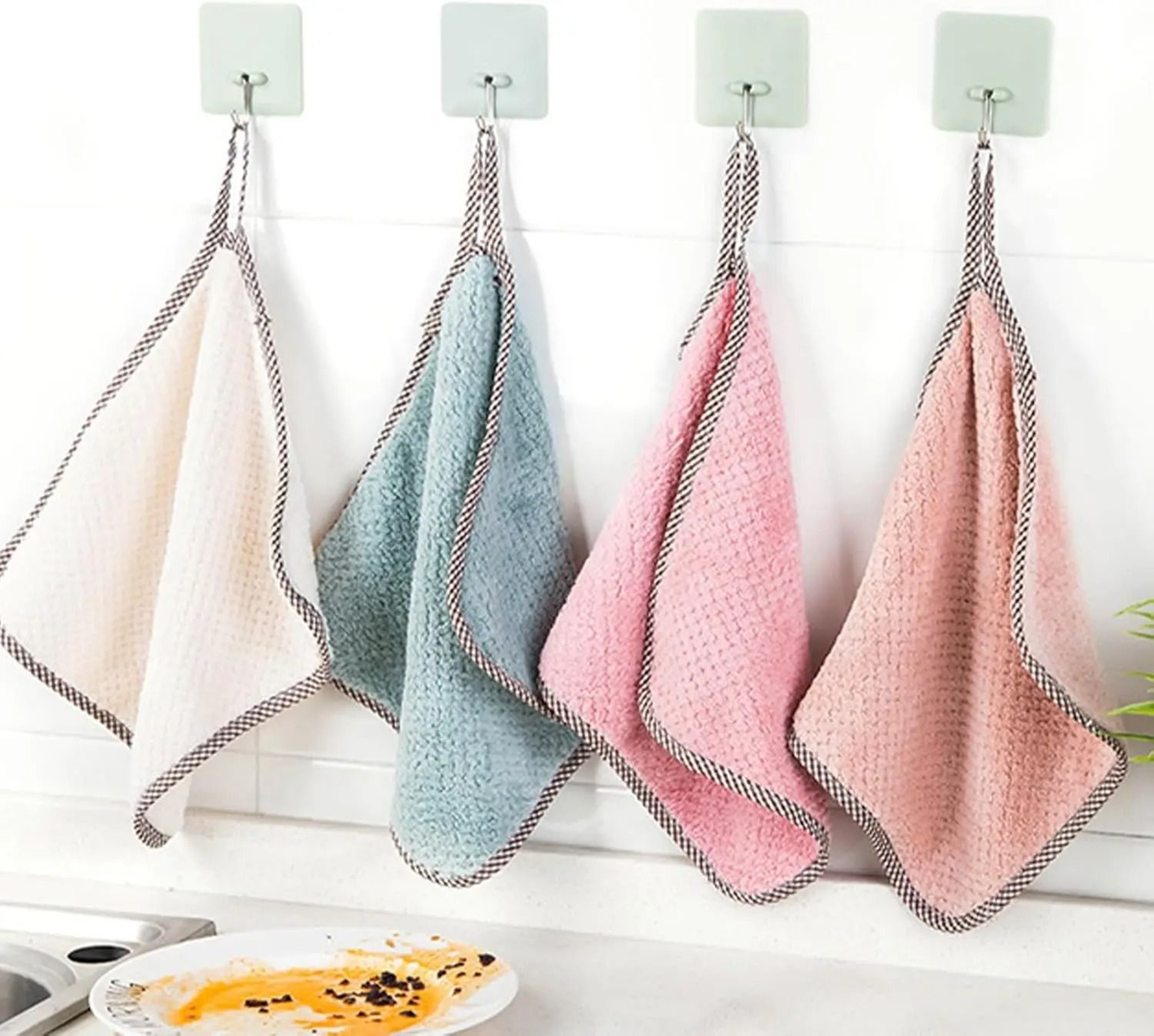 Non Stick Oil Absorbent Microfiber Kitchen Cleaning Cloths And Scouring Pads Set 6