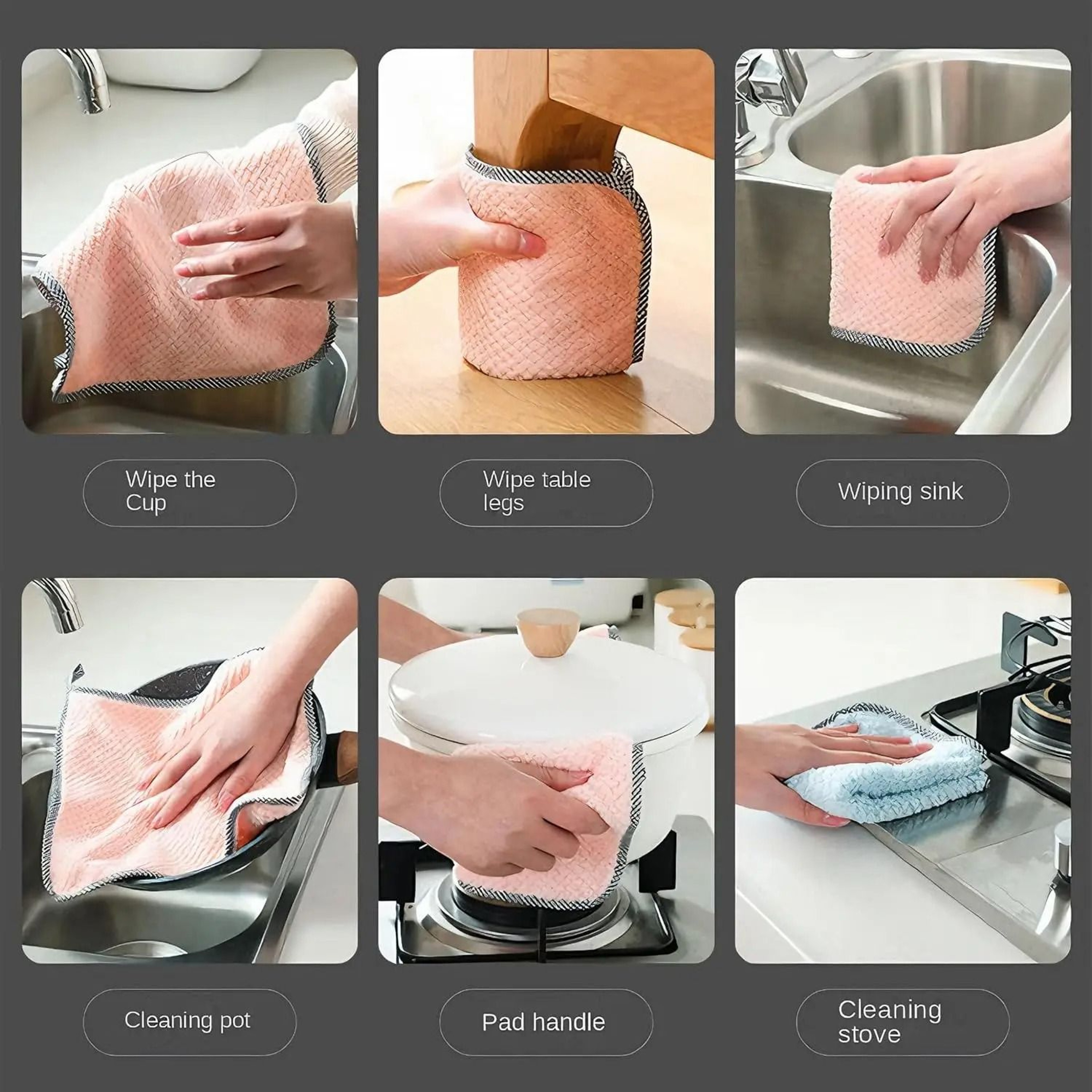 Non Stick Oil Absorbent Microfiber Kitchen Cleaning Cloths And Scouring Pads Set 2