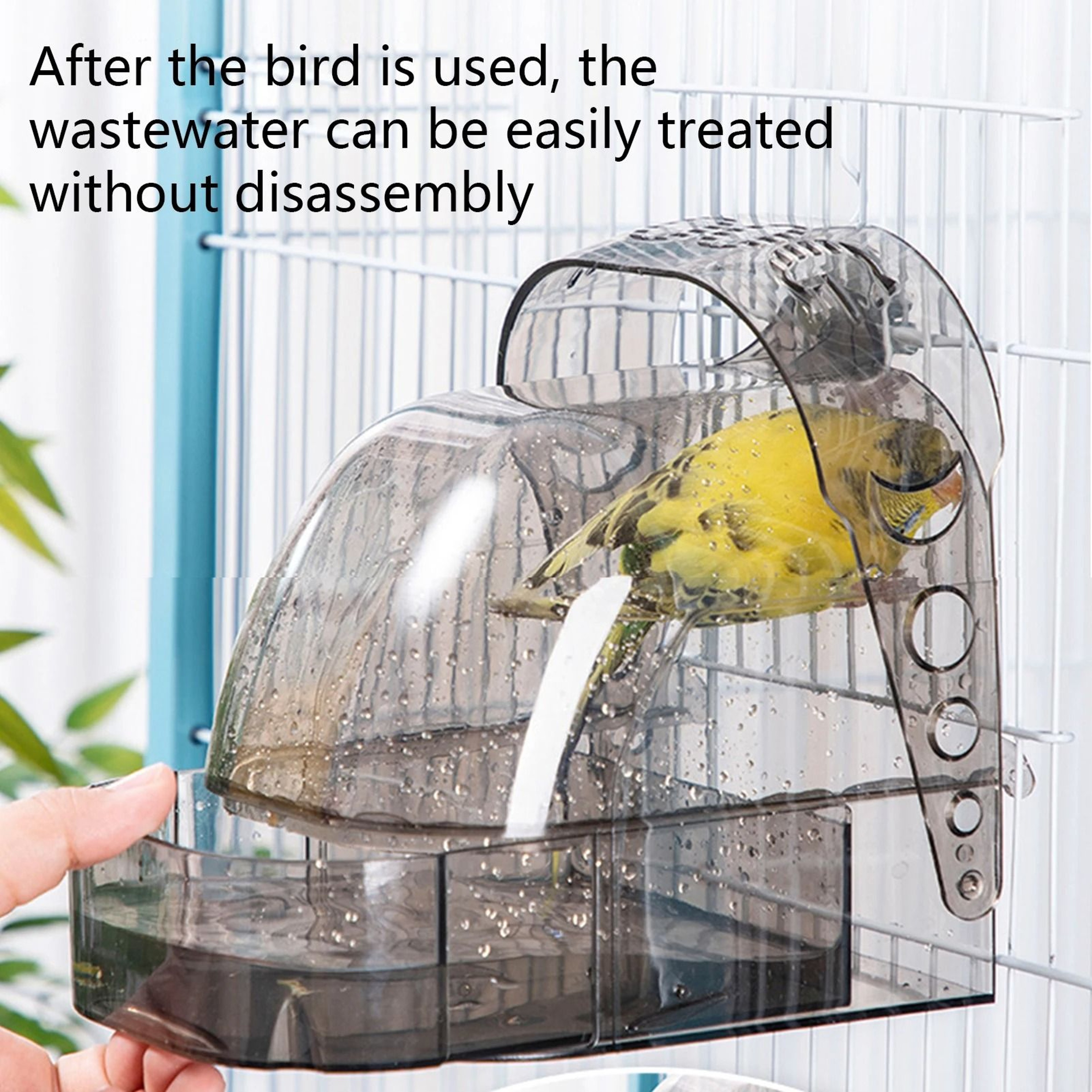 Large Transparent Bird Bath Box With Removable Drawer For Small To Medium Birds 0