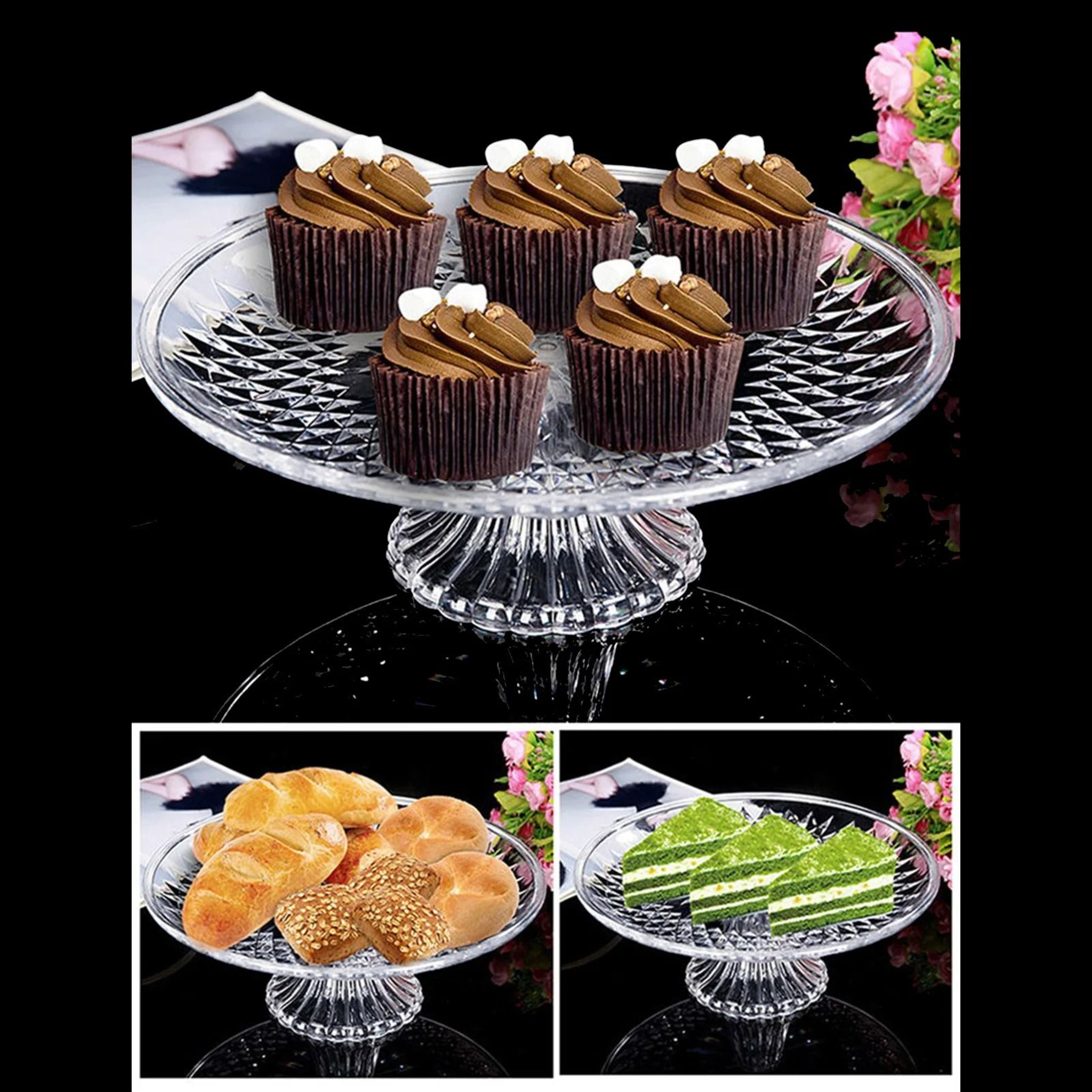 Acrylic Fruit Dessert Cupcake Tray Crystal Stand Serving Dish 4