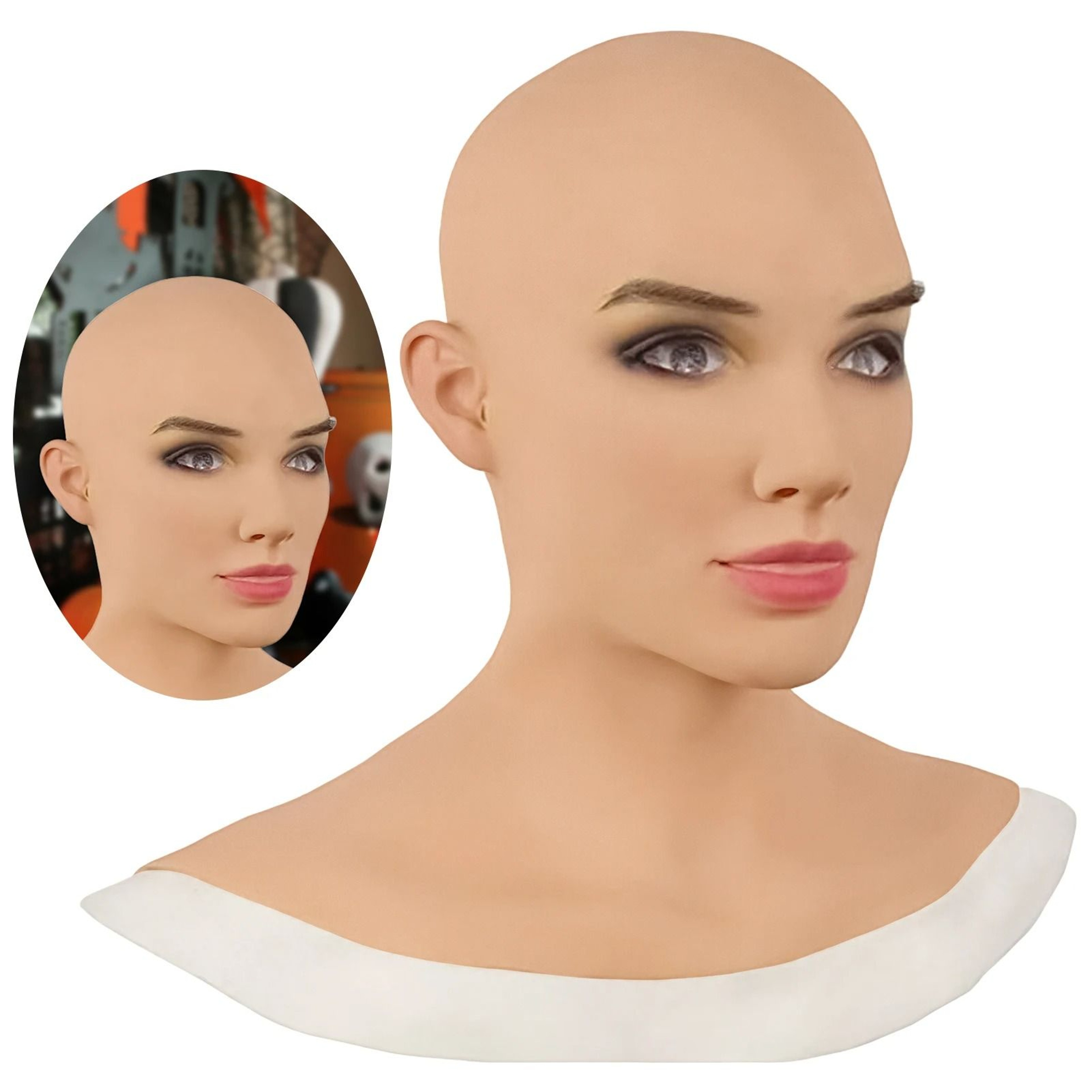 Halloween Costume Mask Bald Beauty Latex Head Cover Funny Cosplay Prop 6