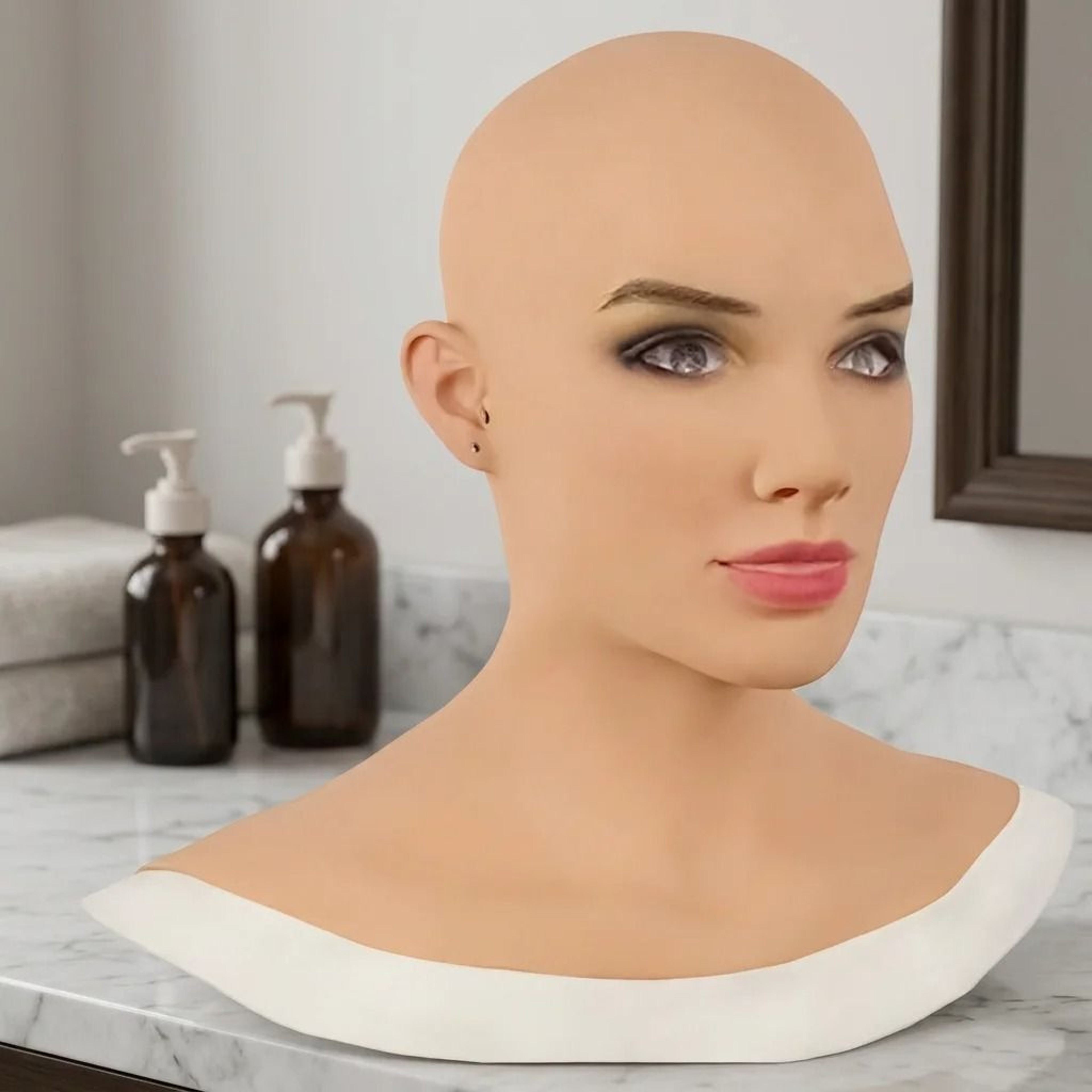 Halloween Costume Mask Bald Beauty Latex Head Cover Funny Cosplay Prop 5