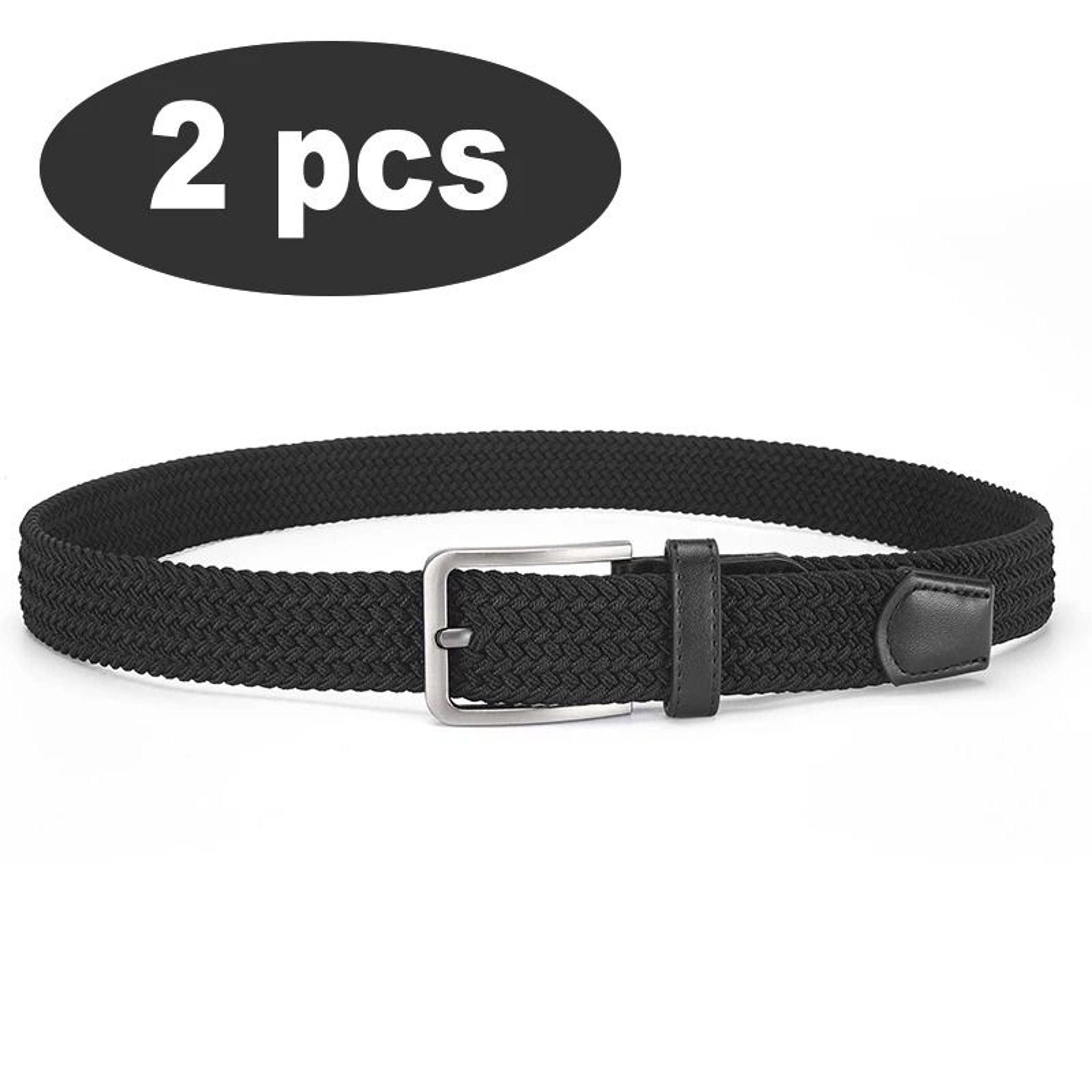 Casual Stretch Woven Braided Belt Set No Hole Pin Buckle Unisex 2
