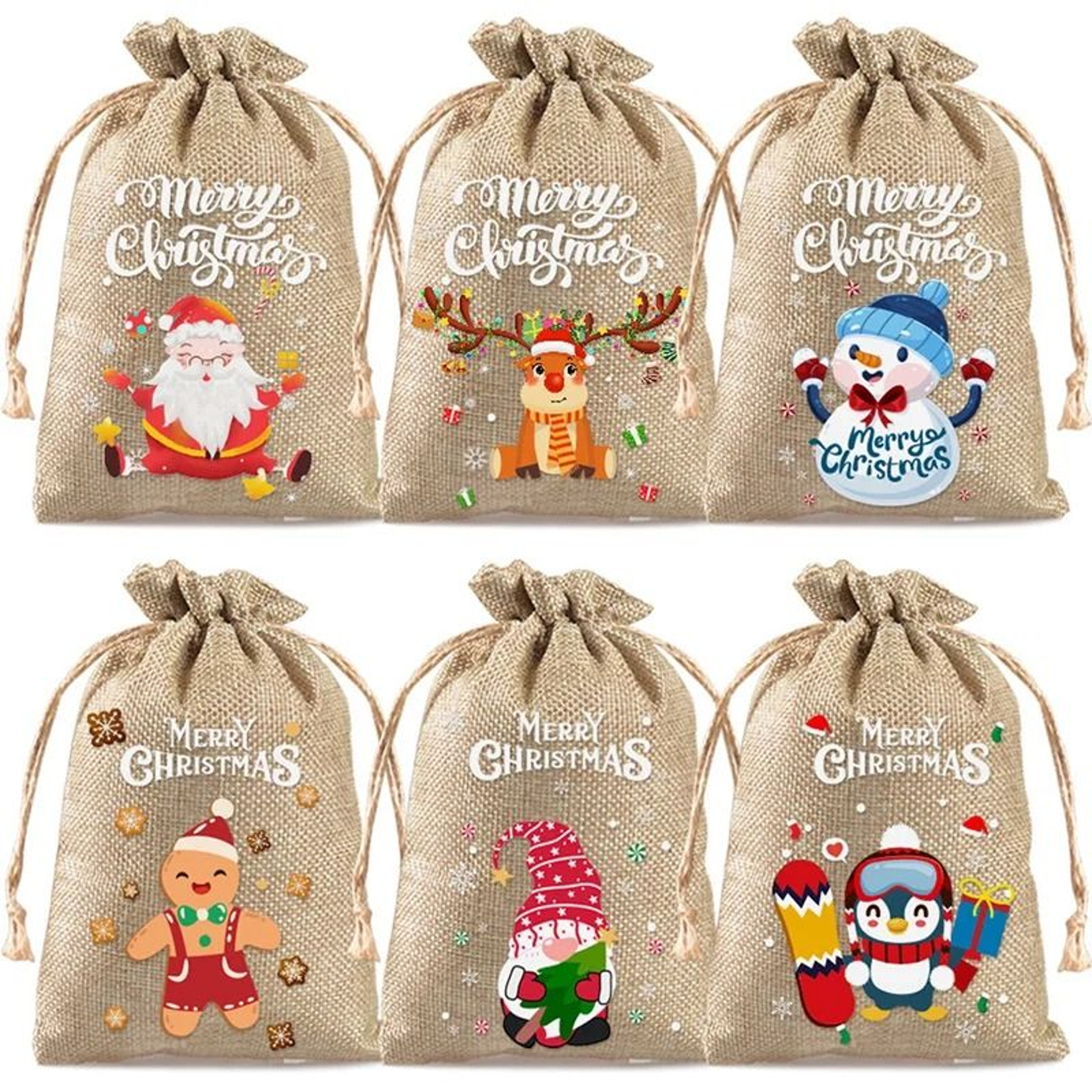 Christmas Burlap Drawstring Candy Bag Santa Gift Sack Holiday Party Favor Pouch 10