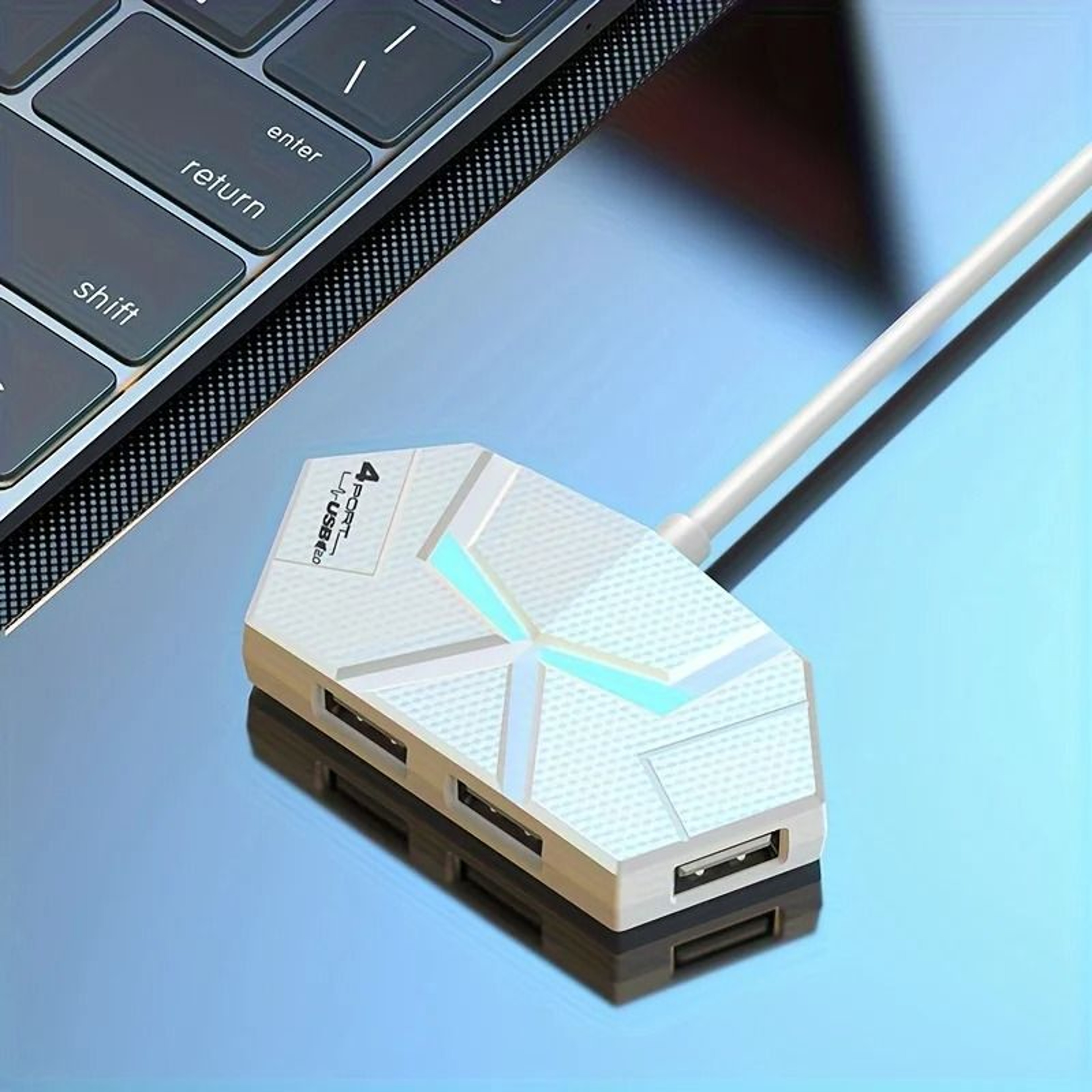 USB Hub Multi Port Splitter With LED Light Stable Type C Adapter Data Transfer 9