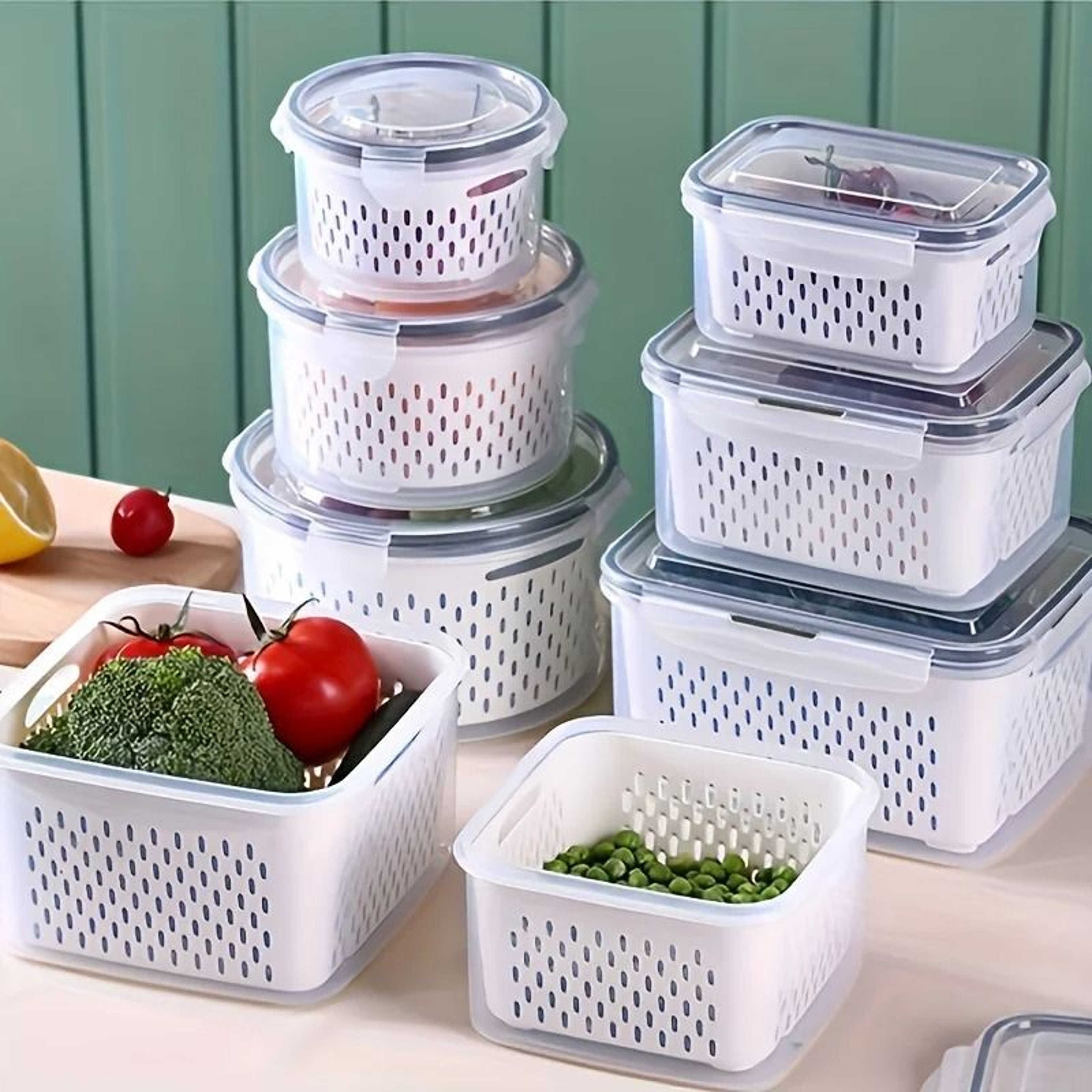 Refrigerator Organizer Sealed Produce Storage Containers With Removable Strainer Basket 1