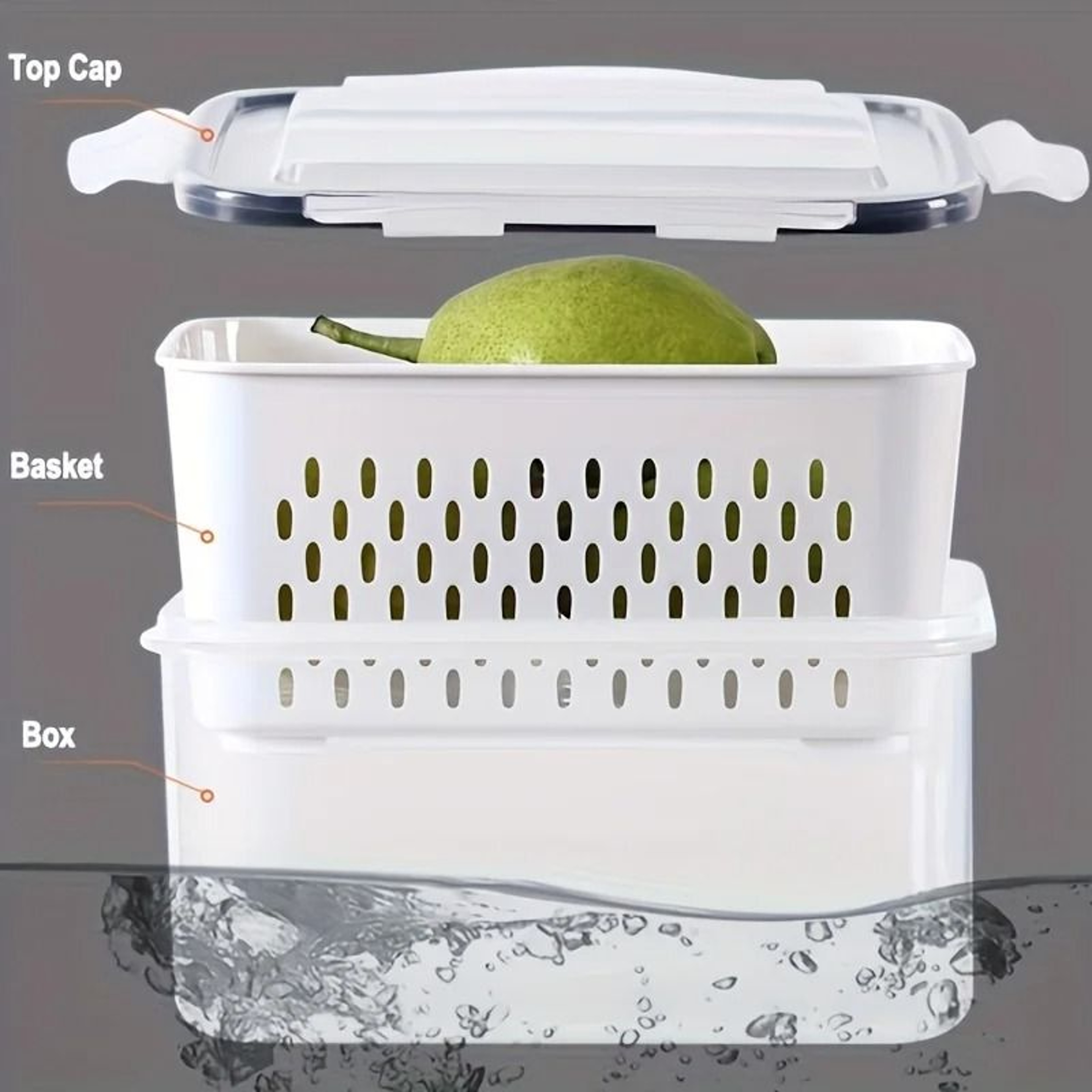 Refrigerator Organizer Sealed Produce Storage Containers With Removable Strainer Basket 5
