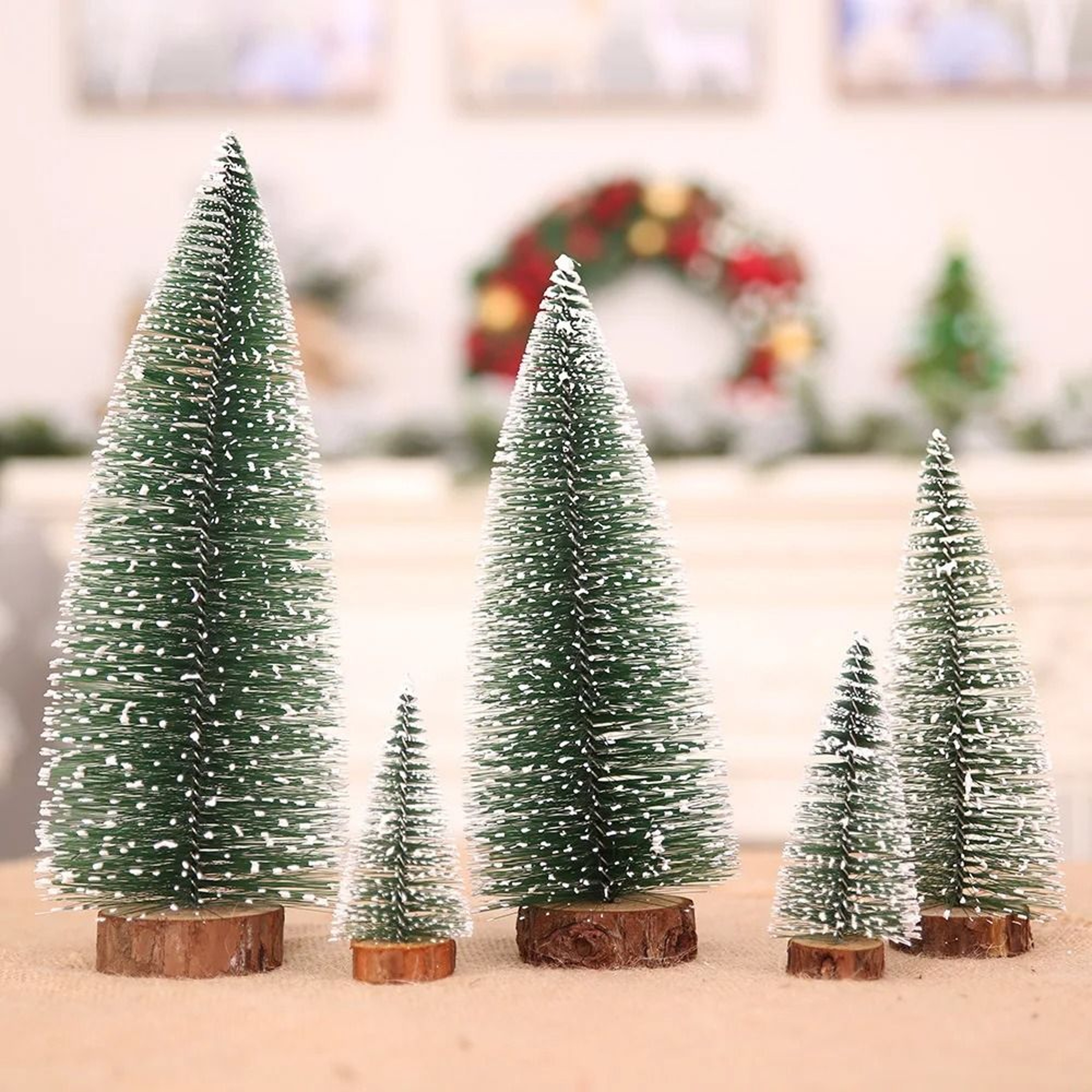 Mini Christmas Tree Pine Needle White Cedar Flocked Desktop Wooden Base Ornament 2