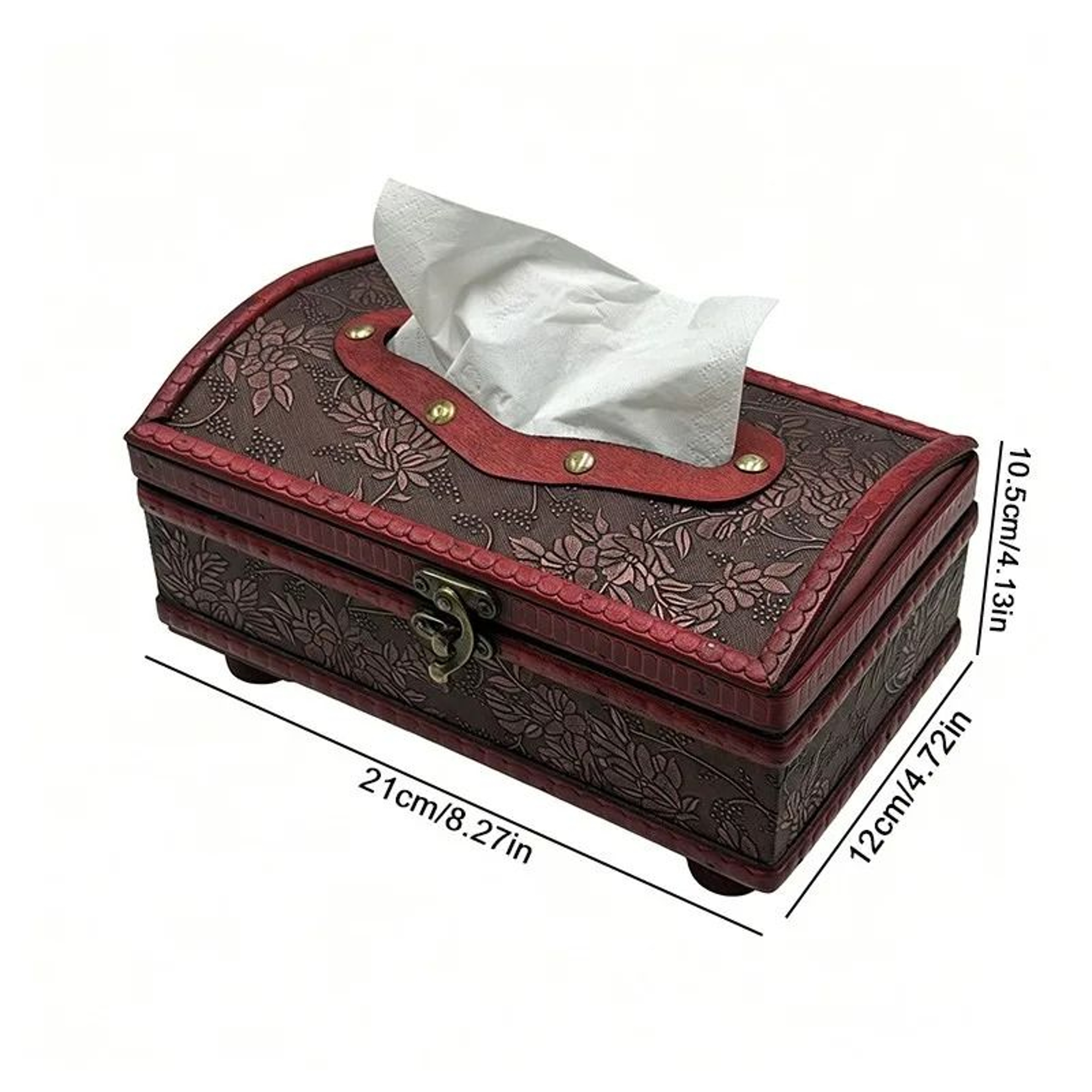 Vintage Elegant Wooden Tissue Box Cover Retro Floral Embossed Leather Holder – view 7